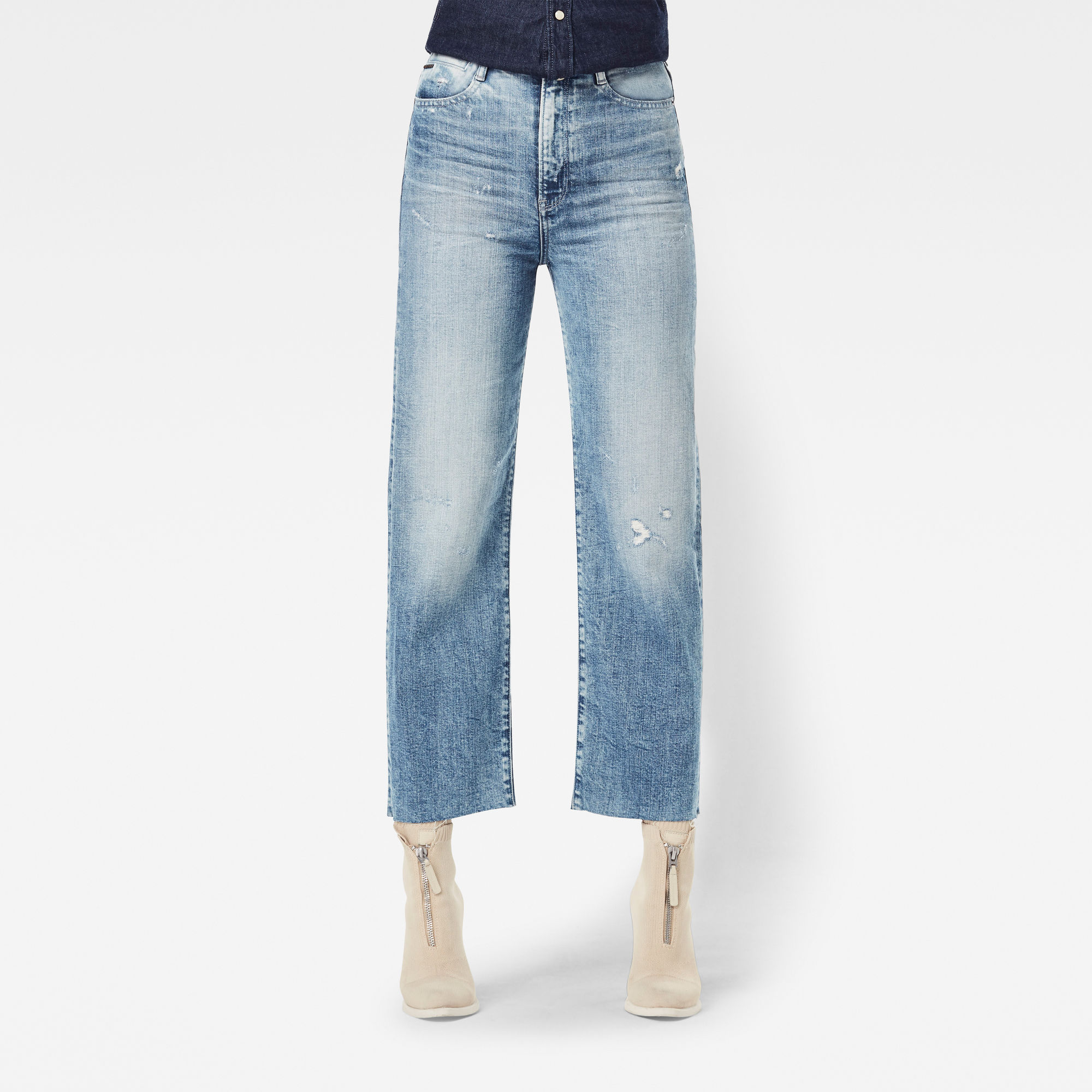 G-Star RAW Dames Tedie Ultra High Straight Ripped Edge Ankle Jeans Lichtblauw G-Star RAW Dames Tedie Ultra High Straight Ripped Edge Ankle Jeans Lichtblauw