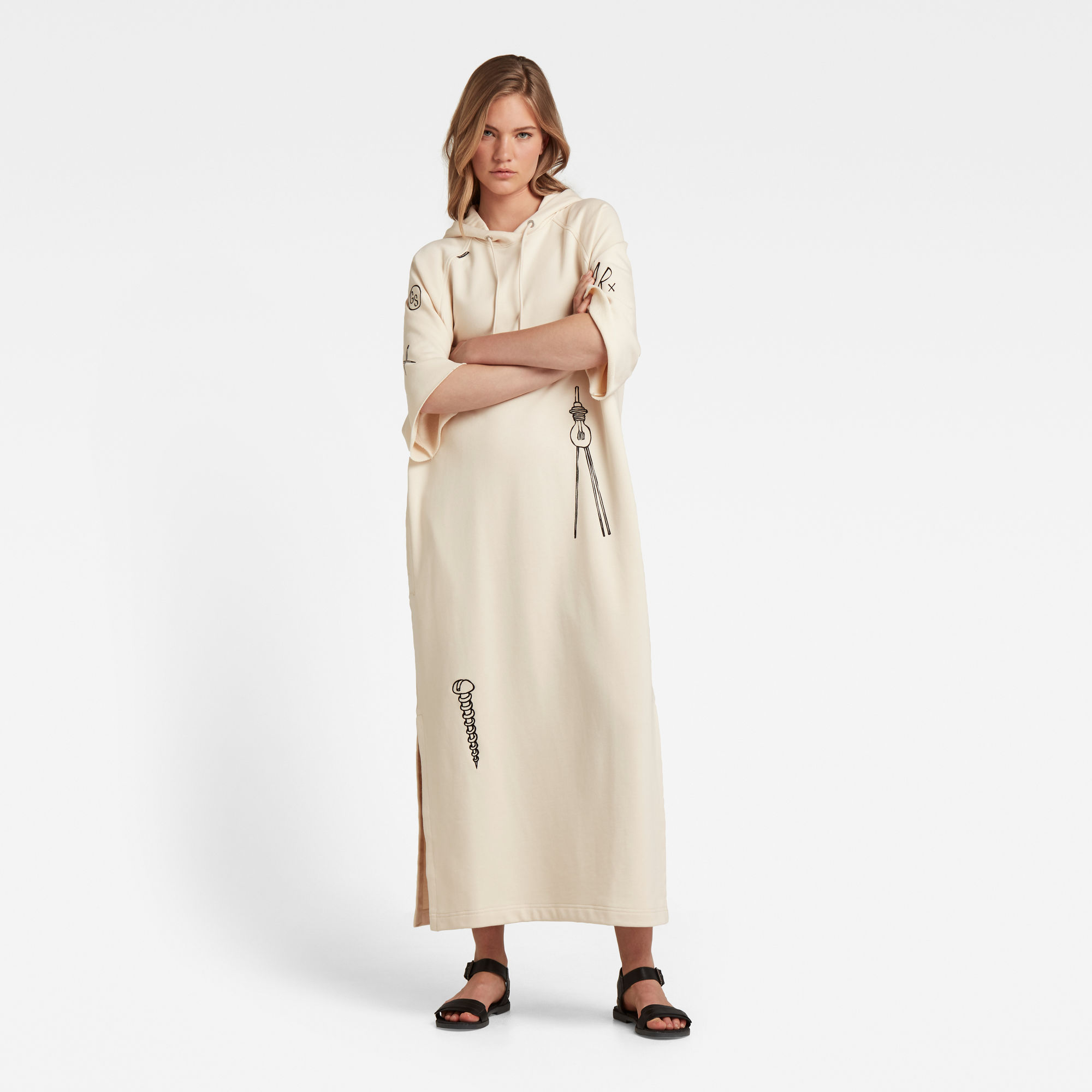G-Star RAW Dames Jurk Printed Hoodie Long Sweat Beige G-Star RAW Dames Jurk Printed Hoodie Long Sweat Beige