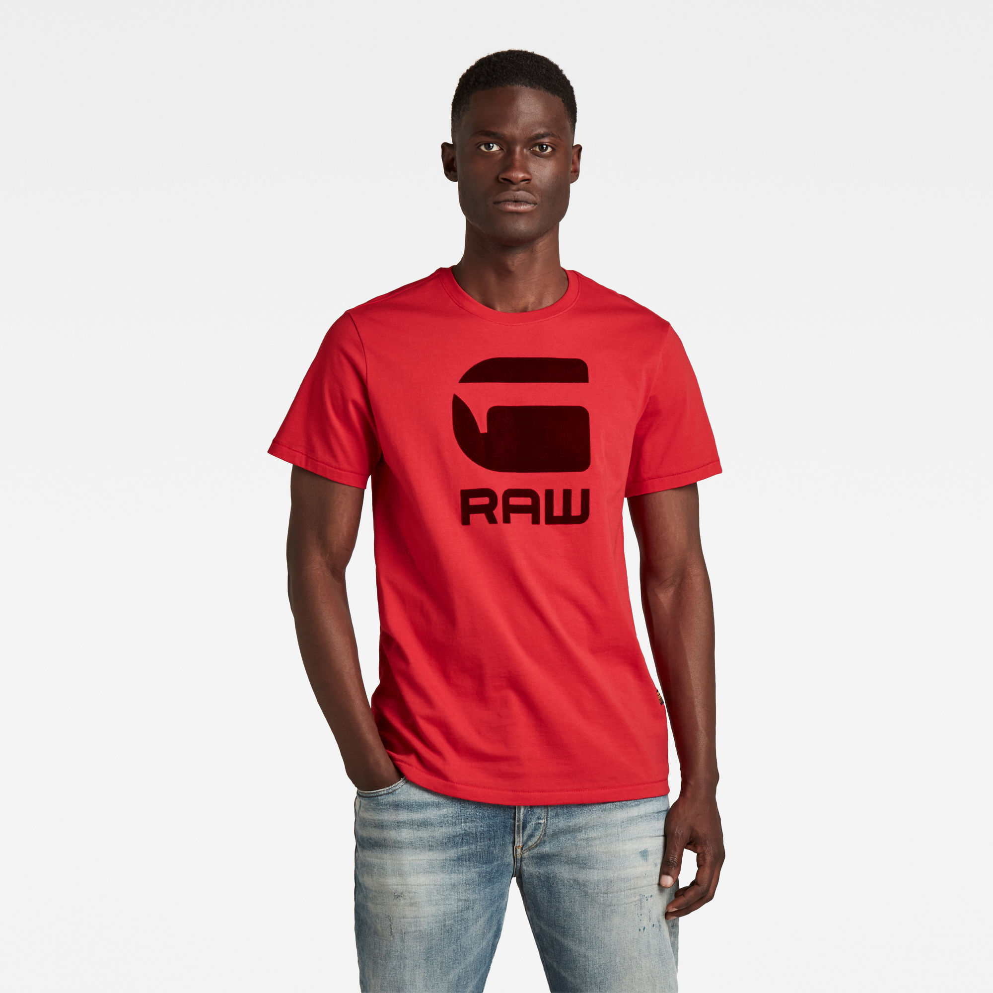 G-Star RAW Hommes T-shirt Flock Hamburger Logo Rouge
