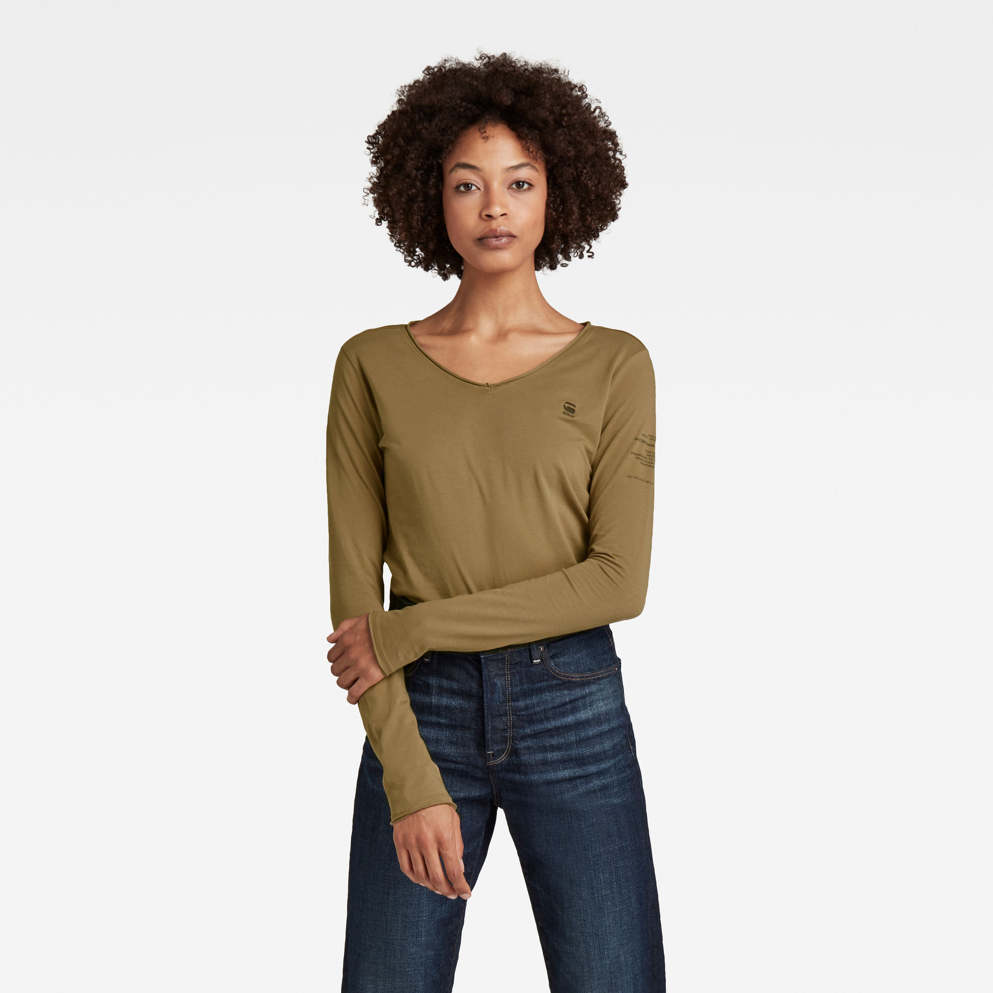 G-Star RAW Dames Rolled Edge V-Neck Top C Beige G-Star RAW Dames Rolled Edge V-Neck Top C Beige