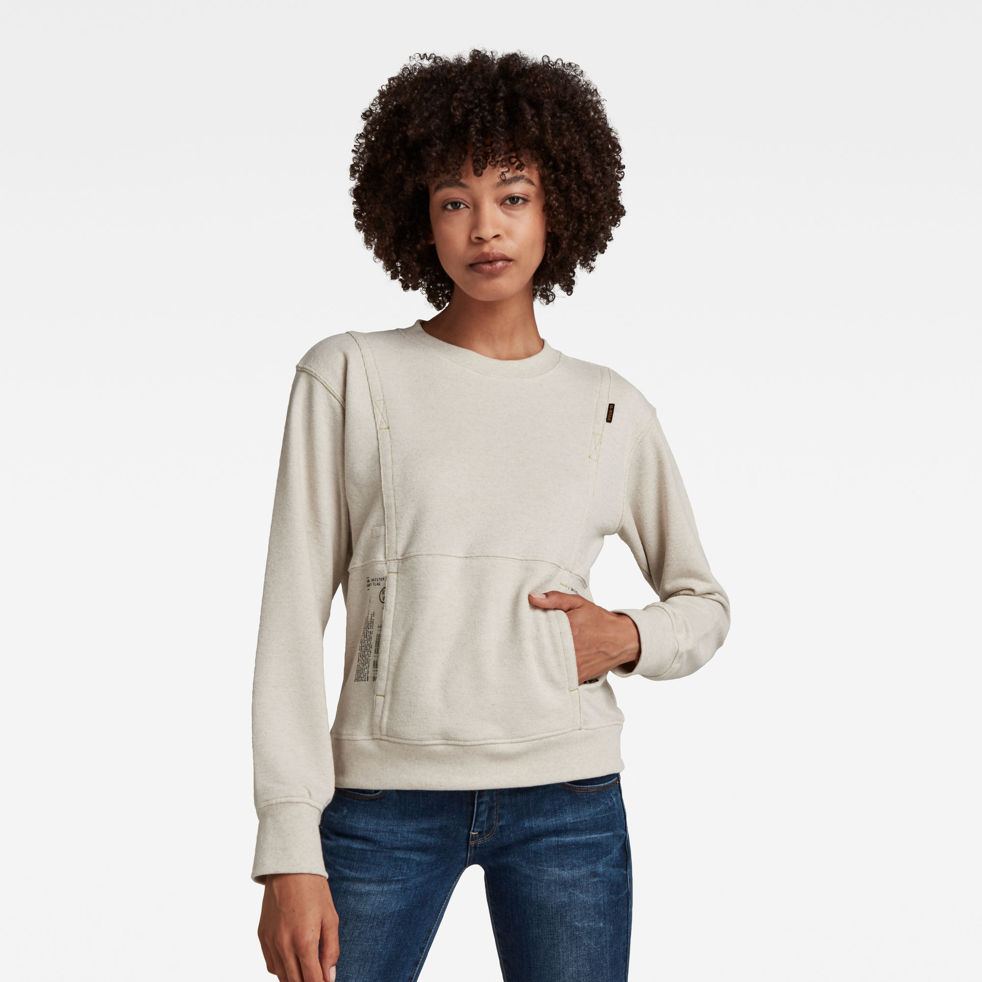 G-Star RAW Dames Graphic Pocket Tweater Beige G-Star RAW Dames Graphic Pocket Tweater Beige