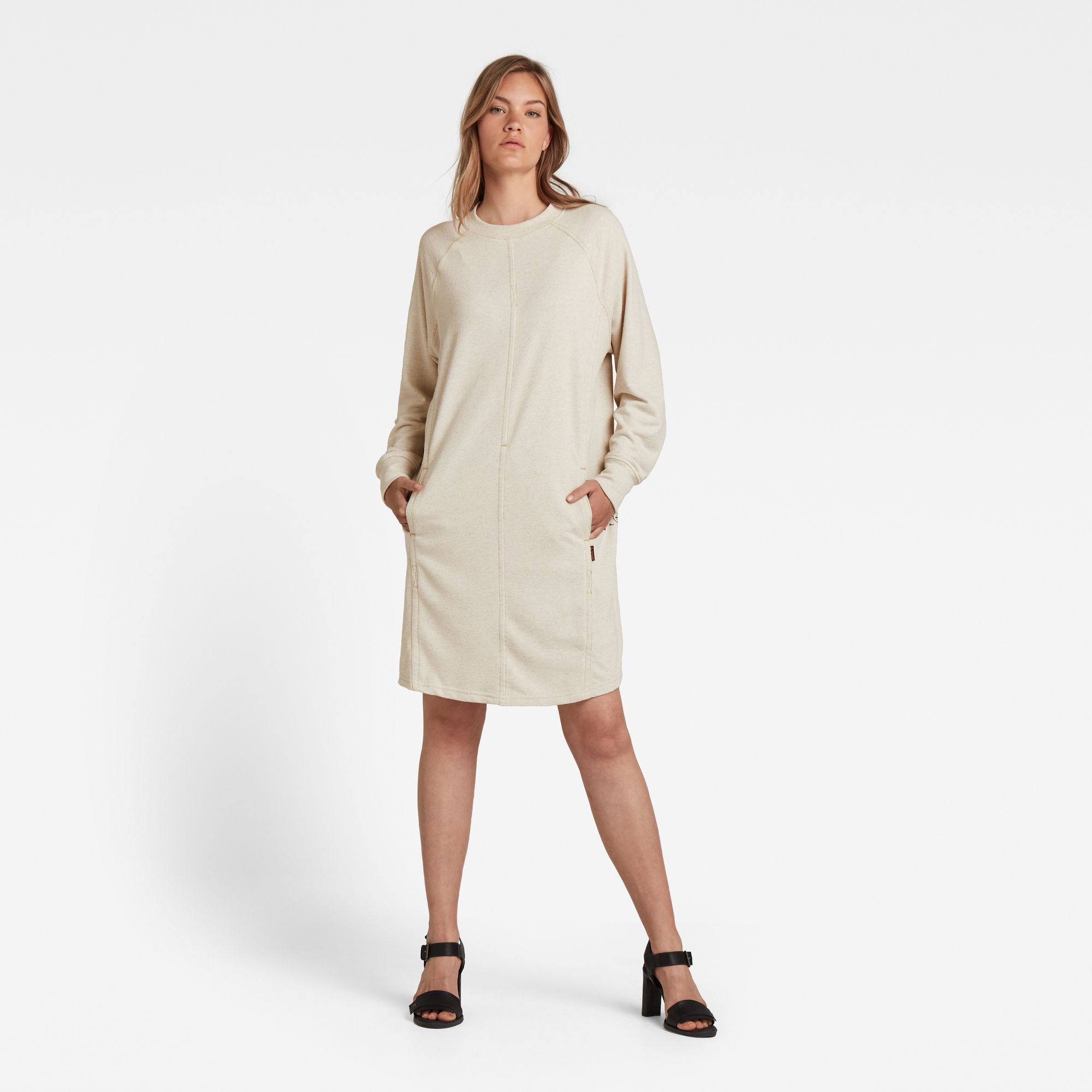 G-Star RAW Dames Tweater Jurk Graphic Pocket Beige G-Star RAW Dames Tweater Jurk Graphic Pocket Beige