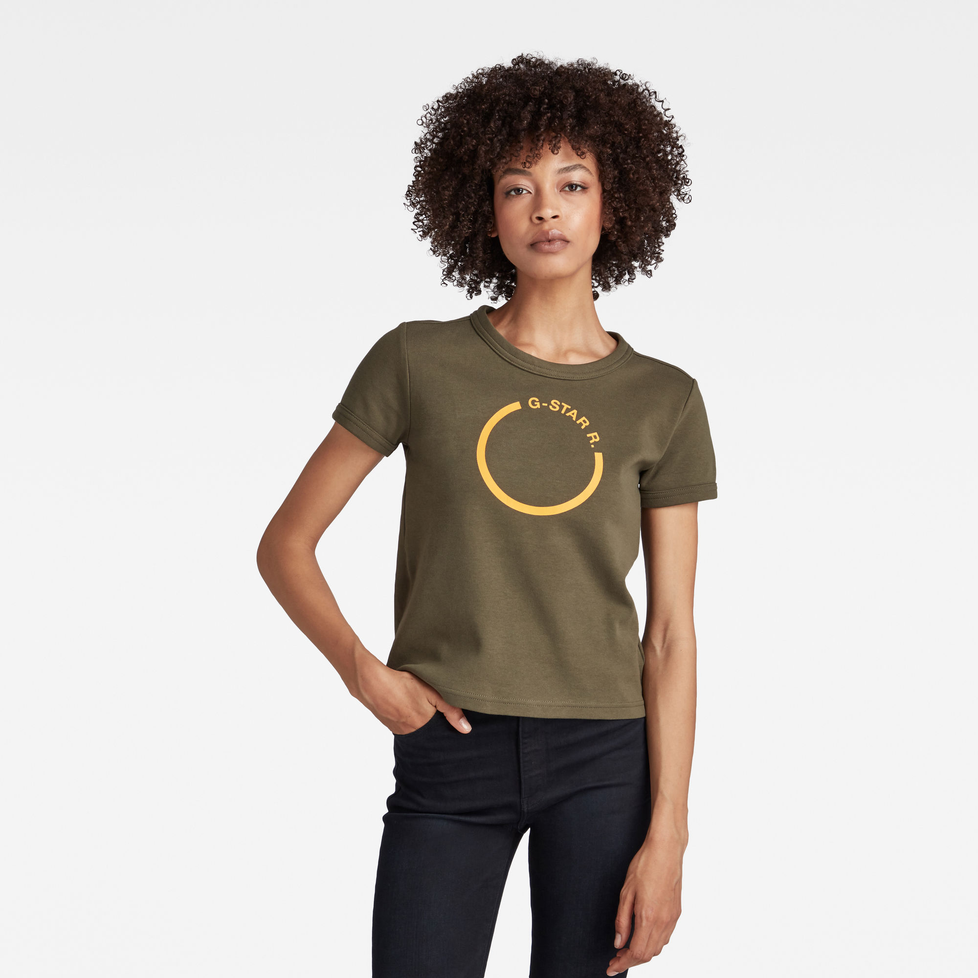G-Star RAW Dames Cropped T-Shirt Front Logo Slim Groen G-Star RAW Dames Cropped T-Shirt Front Logo Slim Groen