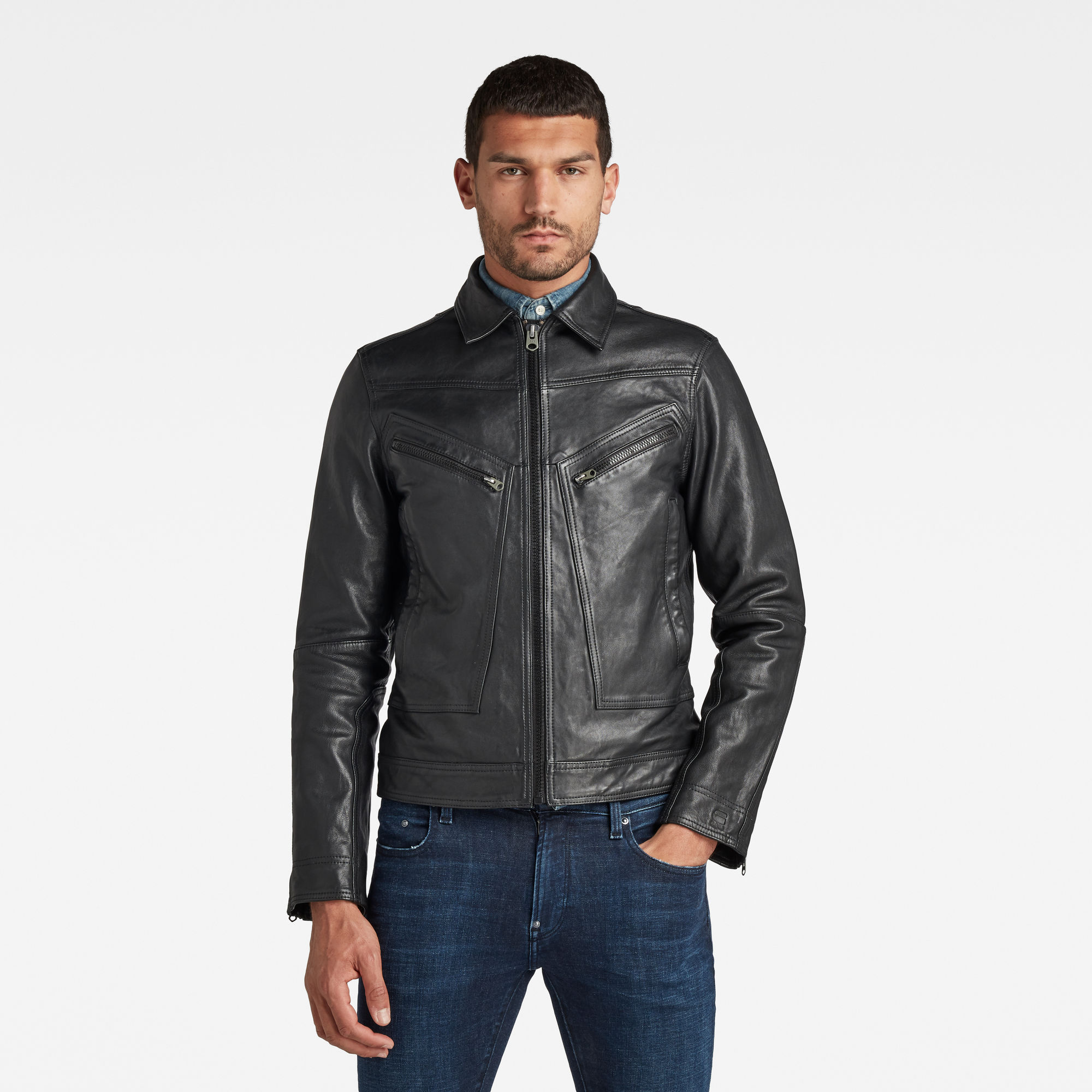 G-Star RAW Heren Lederen Flight Jack Zwart G-Star RAW Heren Lederen Flight Jack Zwart