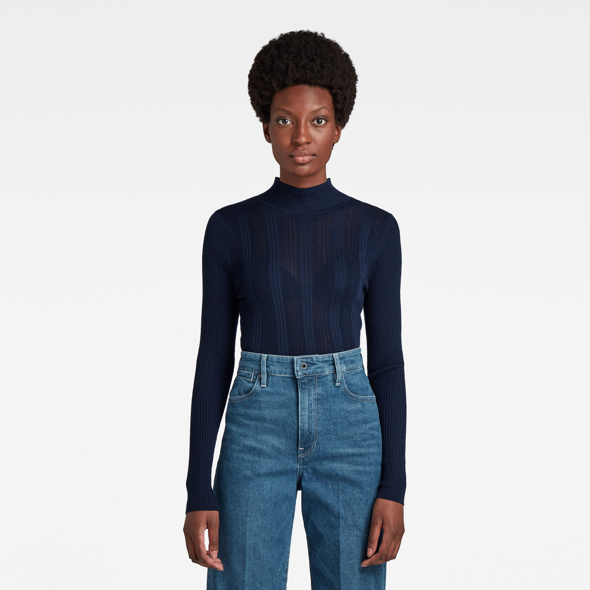 G-Star RAW Dames Gebreide Col Trui Rib Donkerblauw G-Star RAW Dames Gebreide Col Trui Rib Donkerblauw
