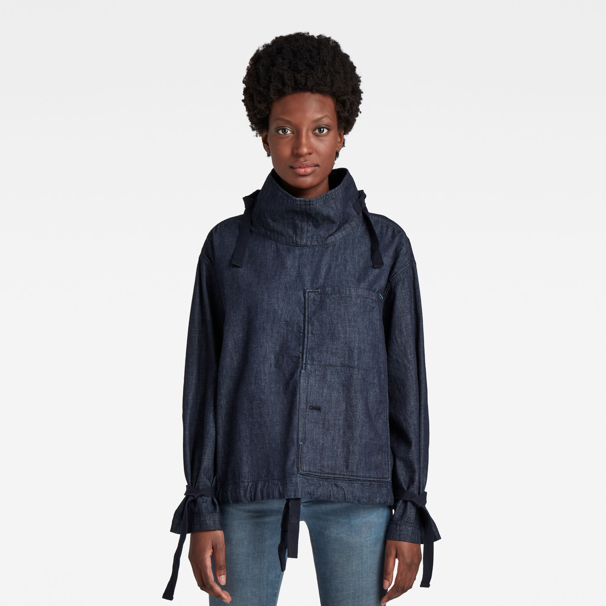 G-Star RAW Dames Mock Neck Shirt Donkerblauw G-Star RAW Dames Mock Neck Shirt Donkerblauw