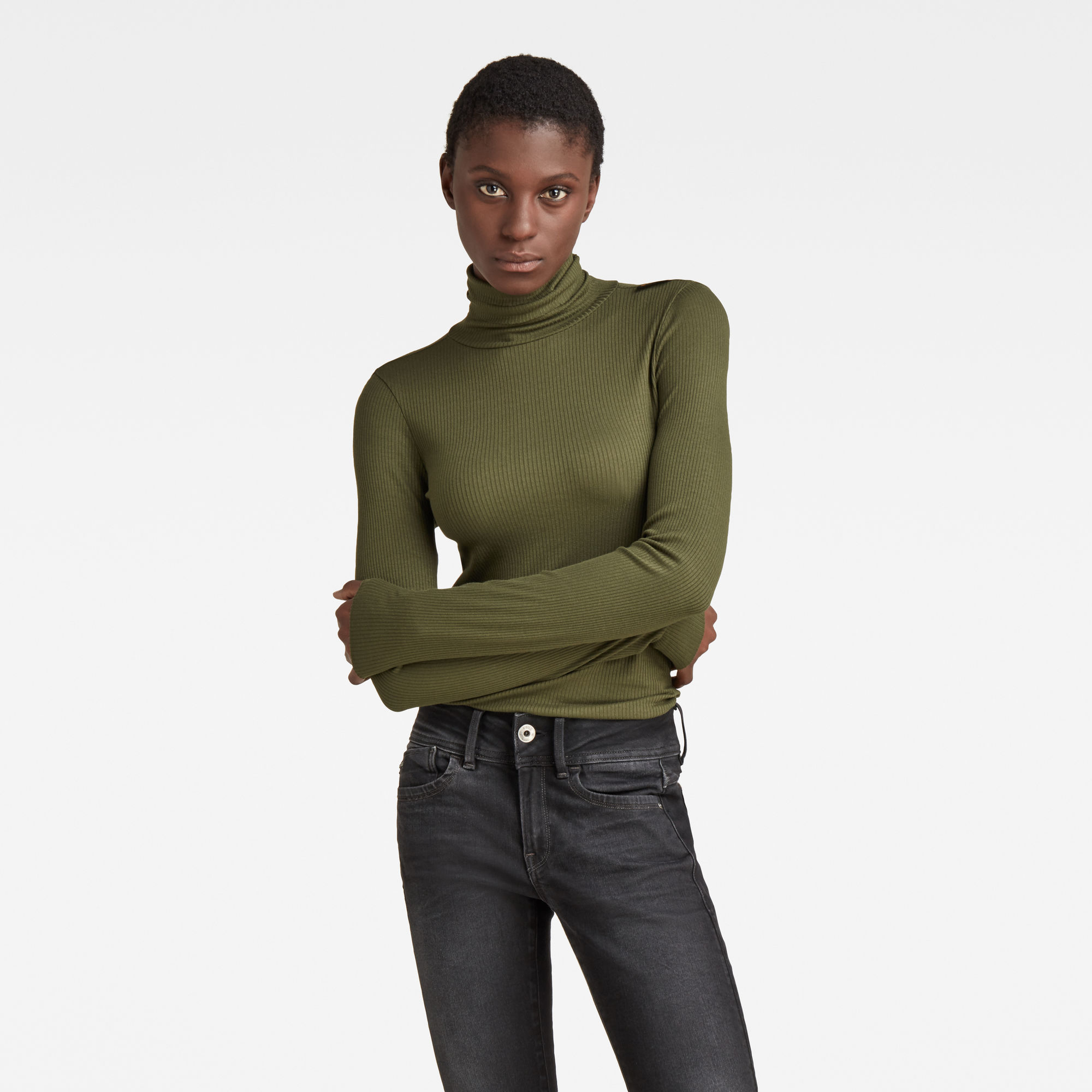 G-Star RAW Dames Col Top Slim Rib Groen G-Star RAW Dames Col Top Slim Rib Groen