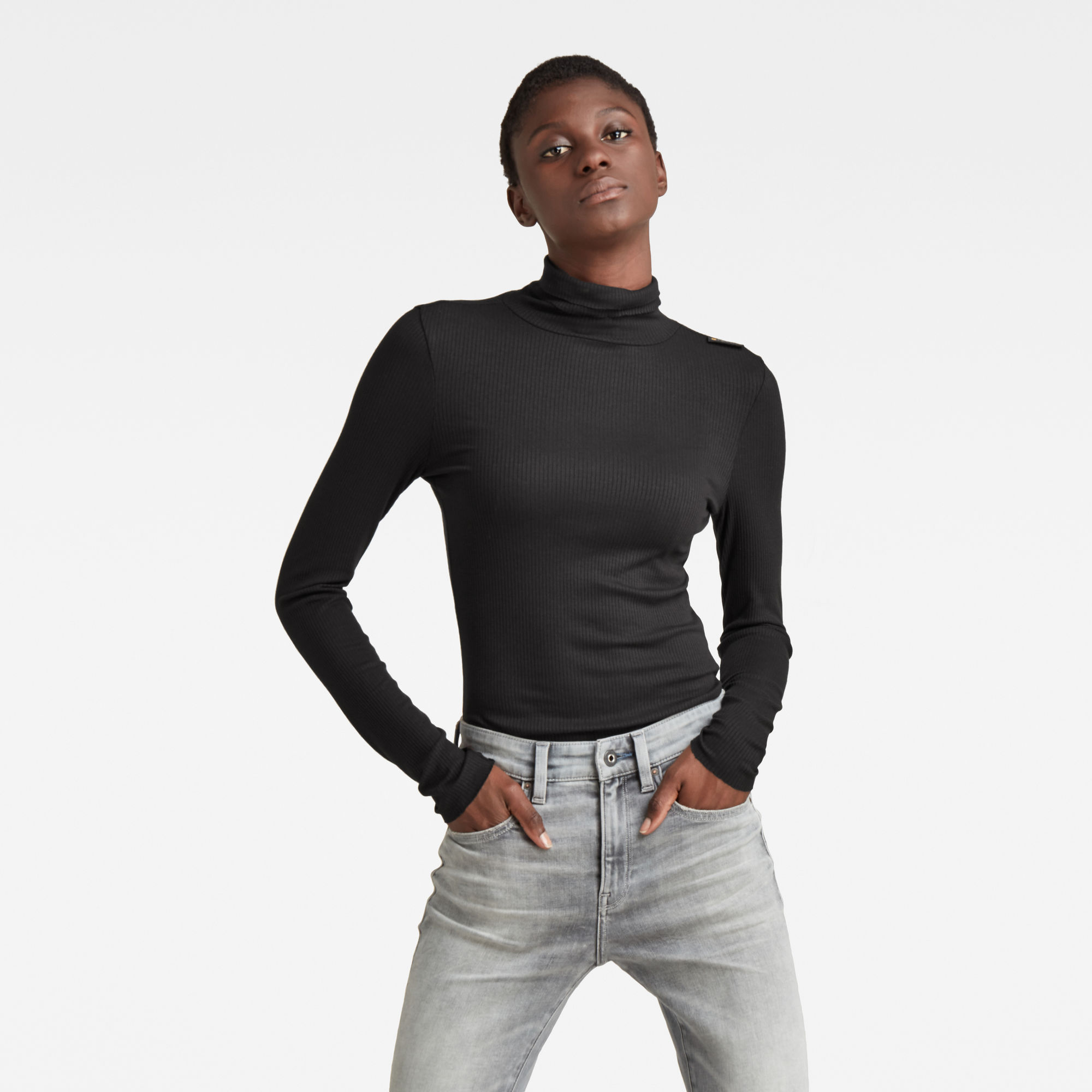 G-Star RAW Dames Col Top Slim Rib Zwart G-Star RAW Dames Col Top Slim Rib Zwart