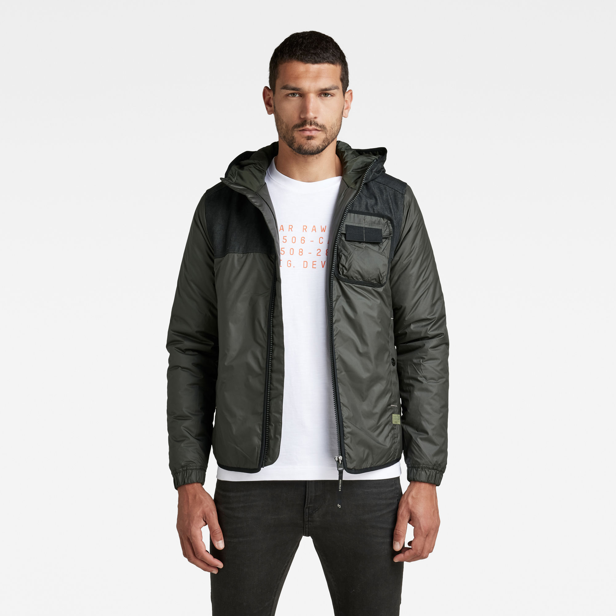 G-Star RAW Heren Denim Mix Gewatteerde Jas Grijs G-Star RAW Heren Denim Mix Gewatteerde Jas Grijs