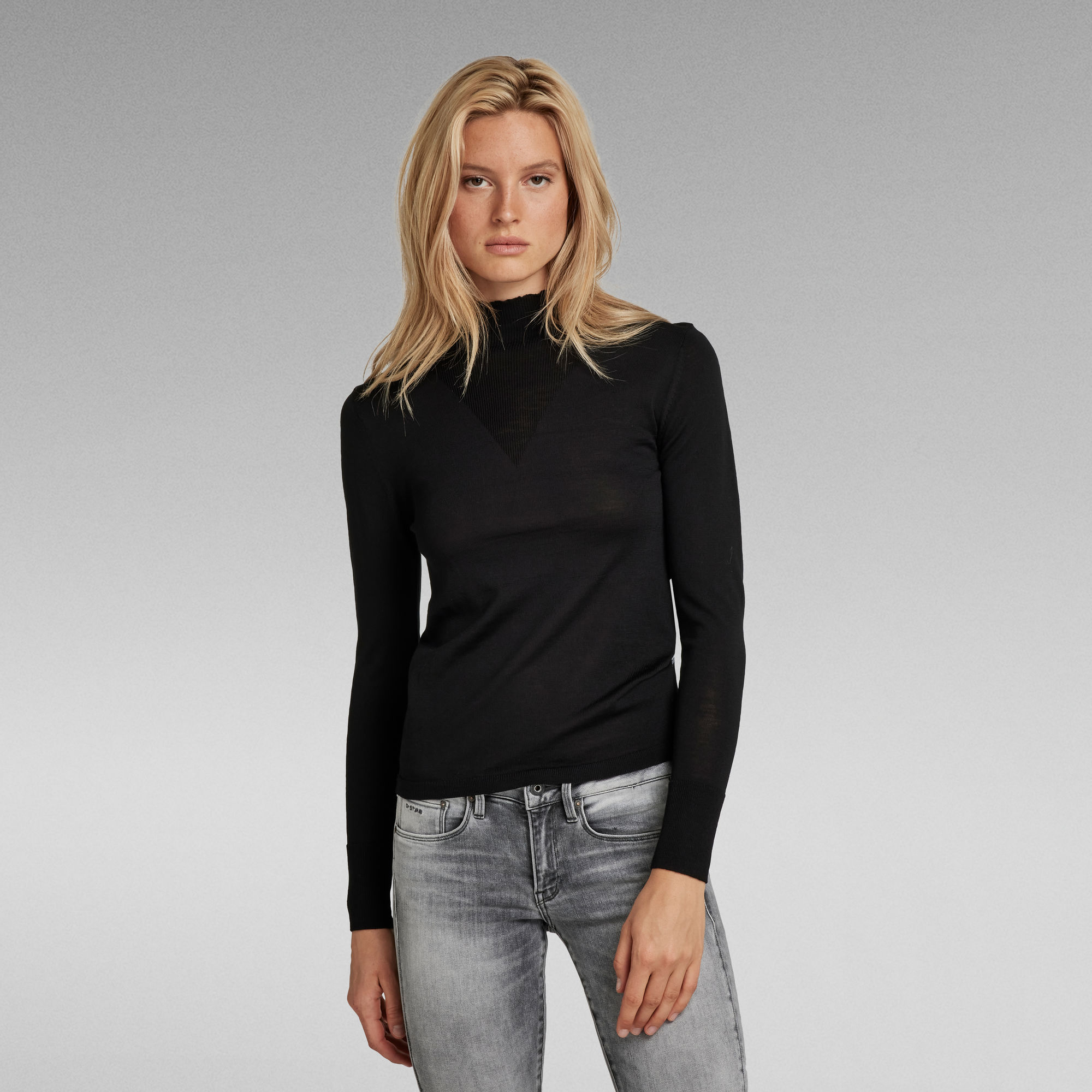 Mock Knitted Pullover - Schwarz - Damen