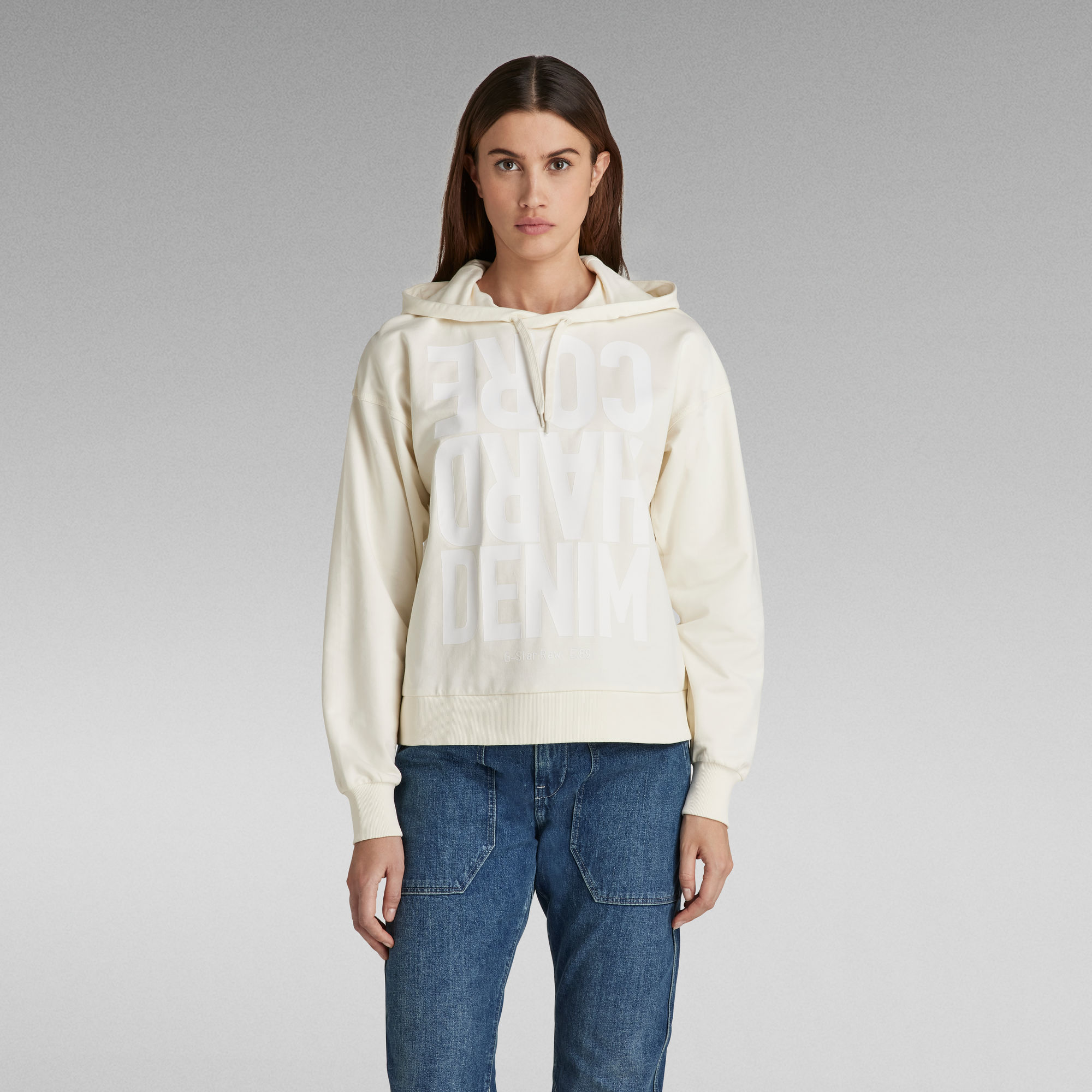 

Hard Core Denim Loose Hooded Sweater - White - Women