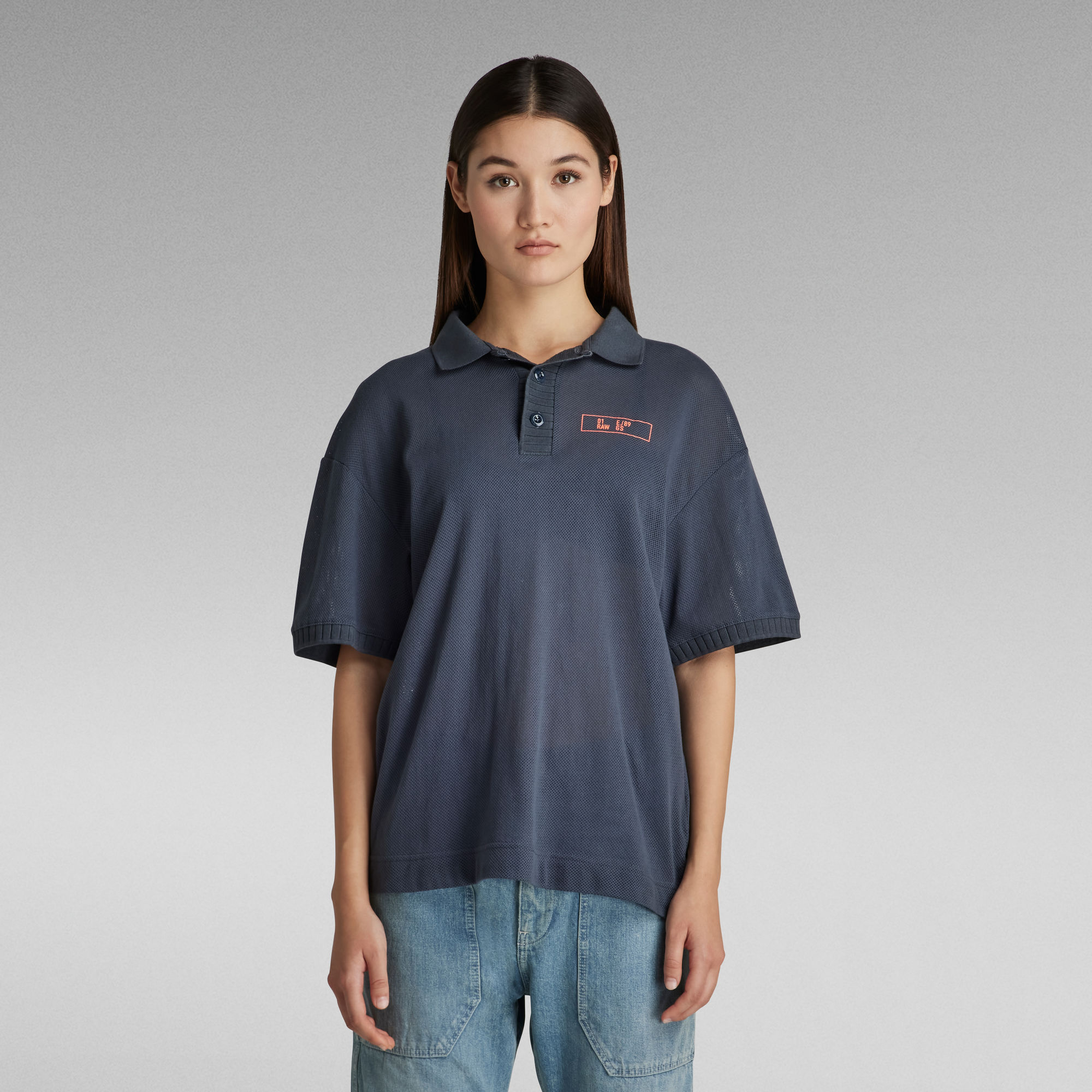 

Mesh Loose Polo - Medium blue - Women