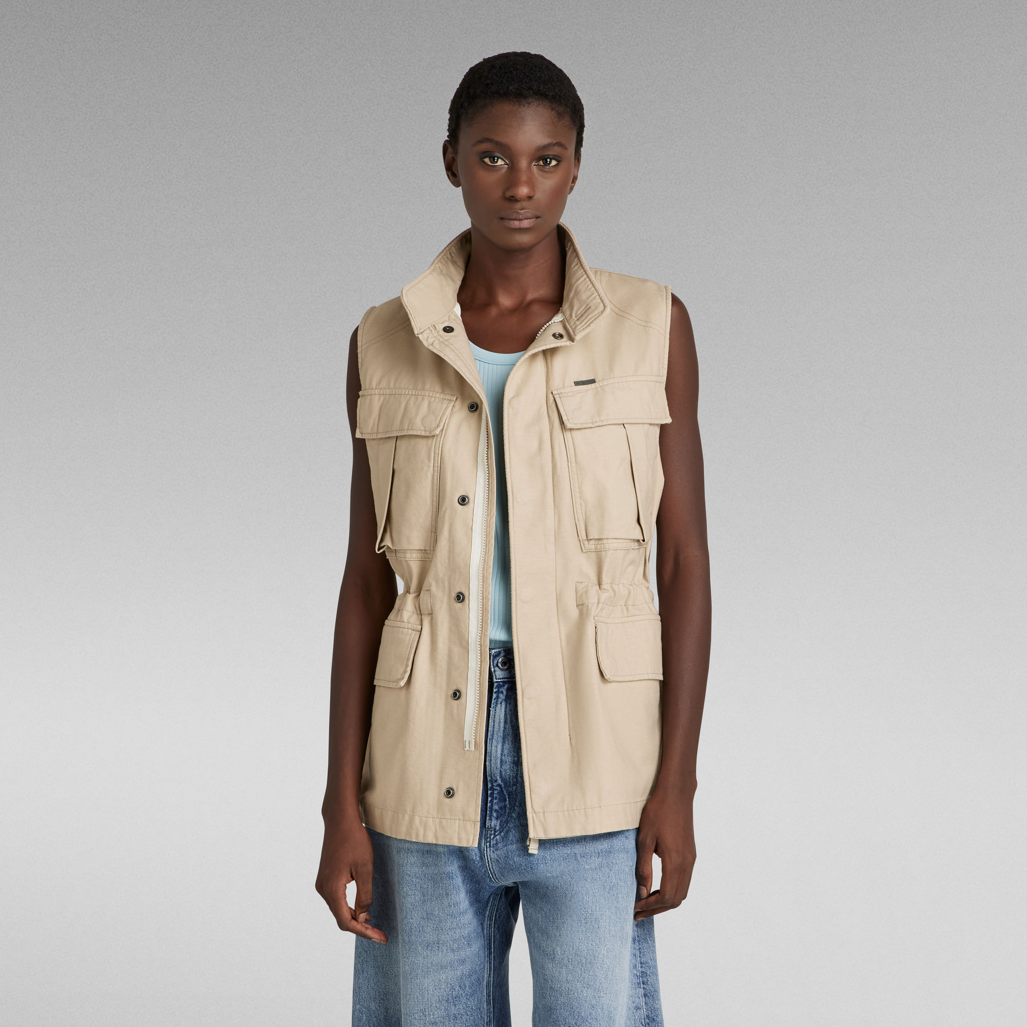 

Sleeveless Field Overshirt - Beige - Women