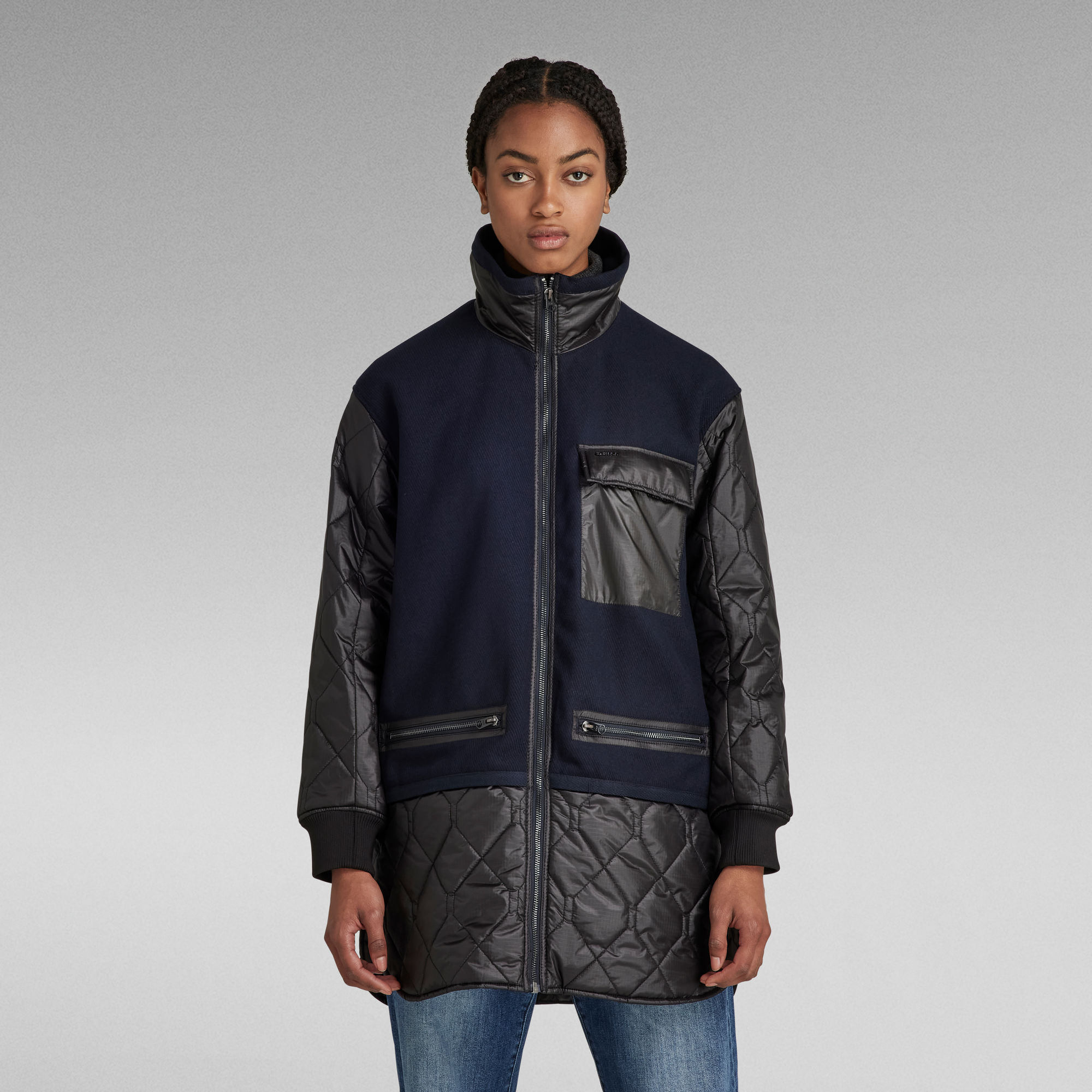 Long Wool Quilted Innenjacke - Mehrfarbig - Damen