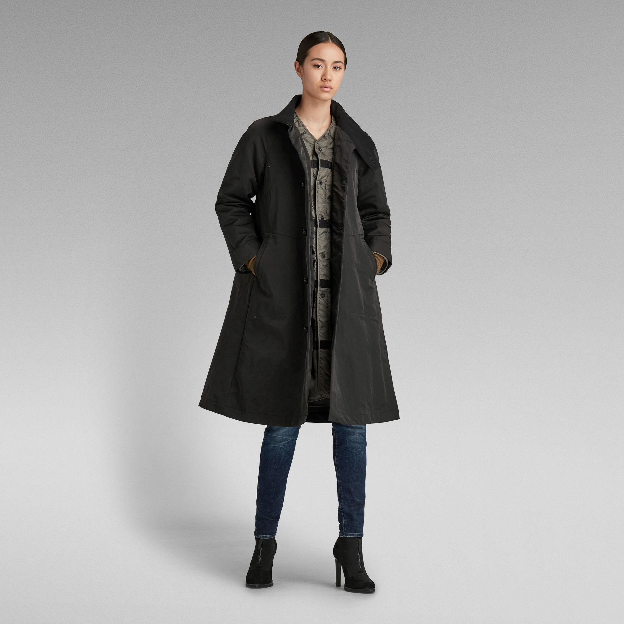 

Stand Up Collar 2 In 1 Trench - Black - Women