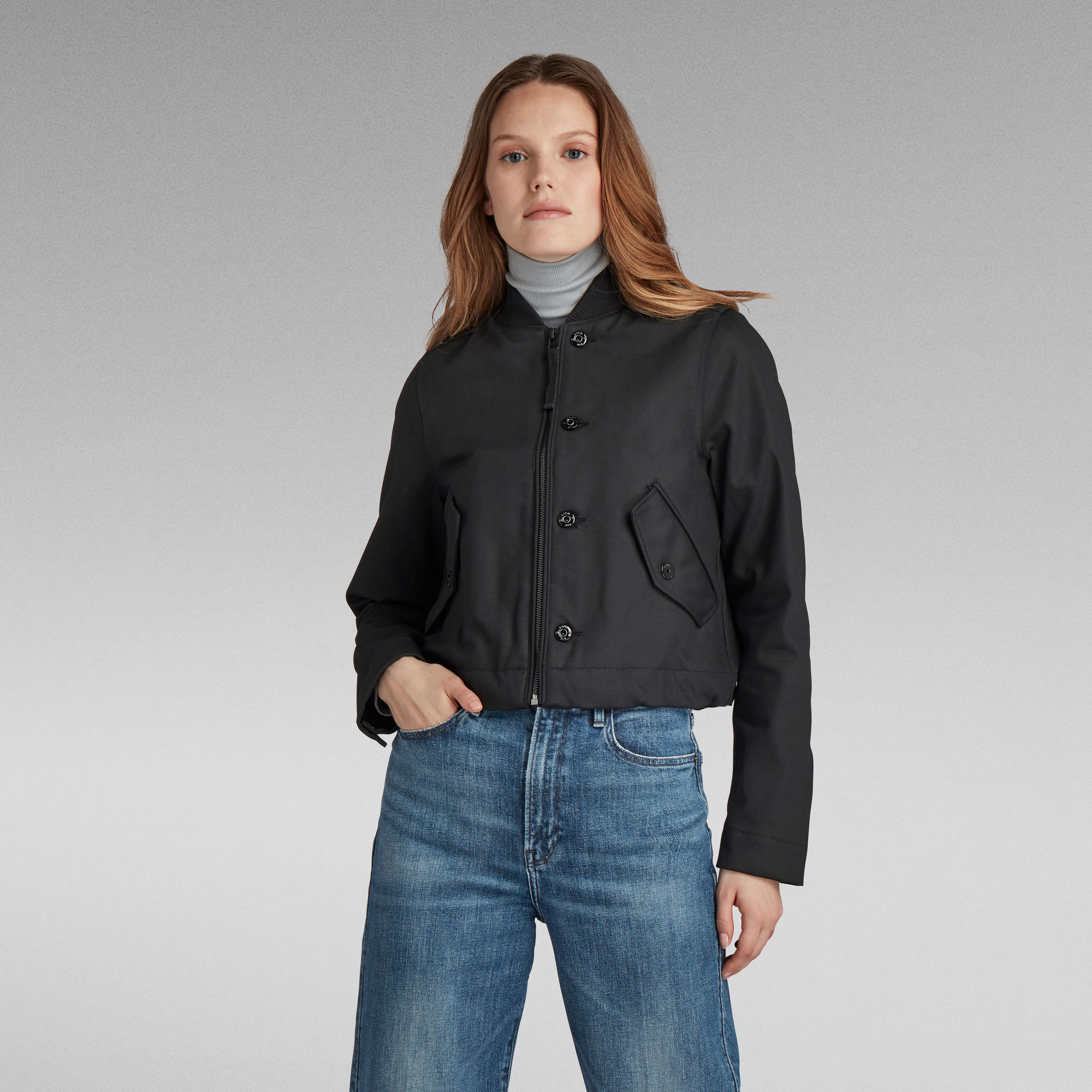 

Drawstring Bomber Jacket - Black - Women