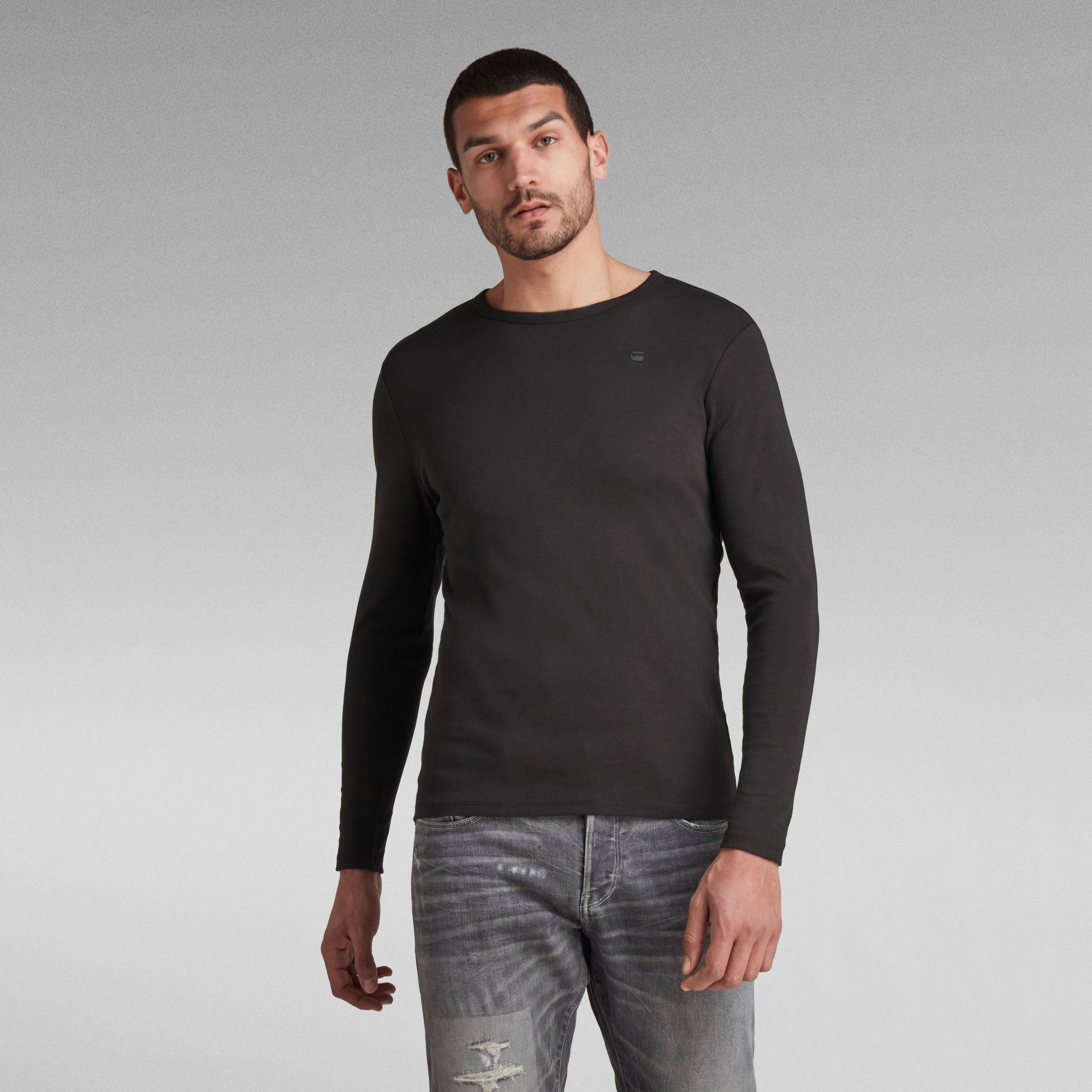 

Basic Round Neck Long Sleeve T-Shirt - Black - Men