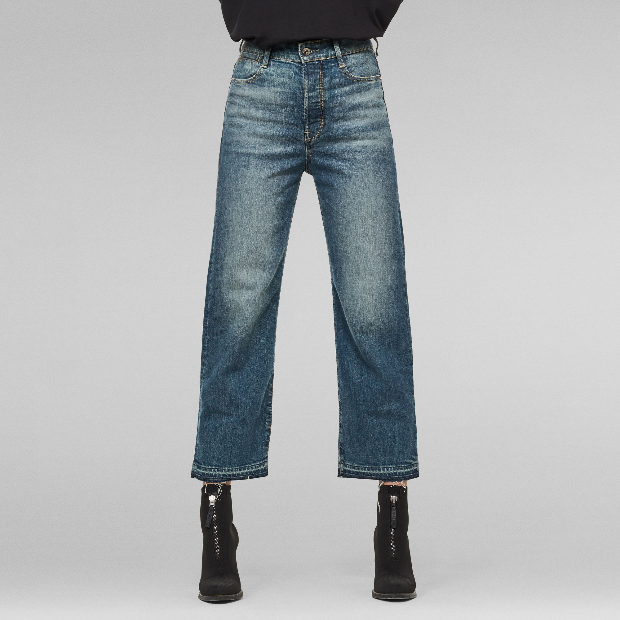 

Tedie Ultra High Straight Ripped Edge Ankle C Jeans - Midden blauw - Dames