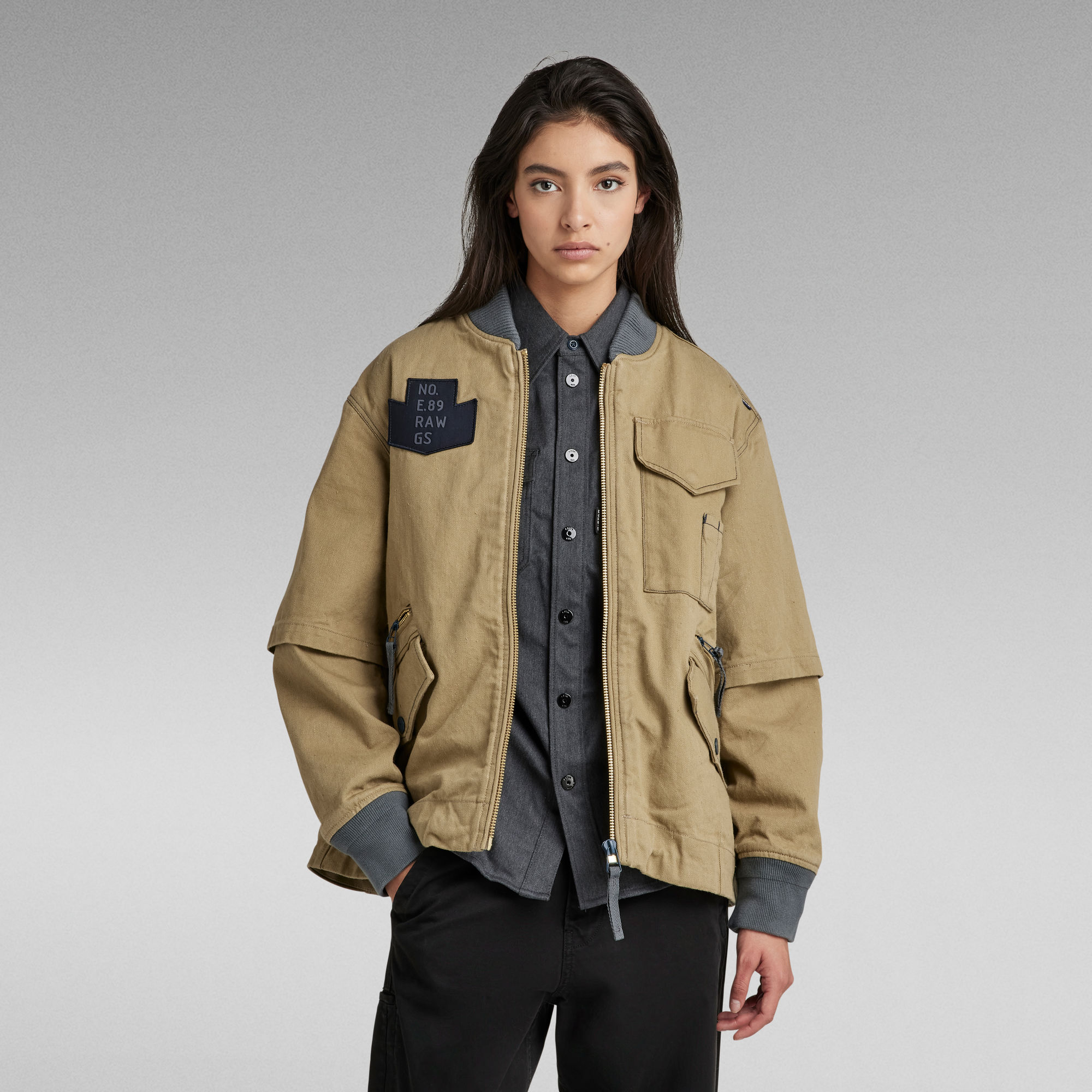 E Selvedge Bomberjacke - Grün - Damen