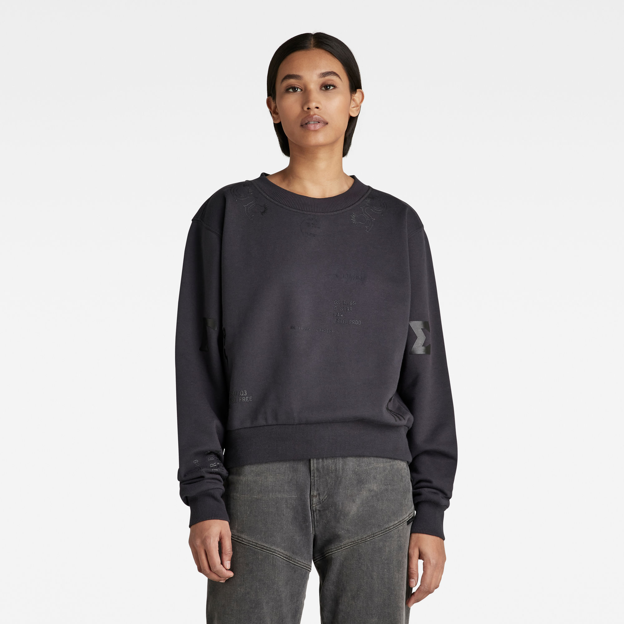 

Multi Graphic Cropped Loose Sweater - Black - Women
