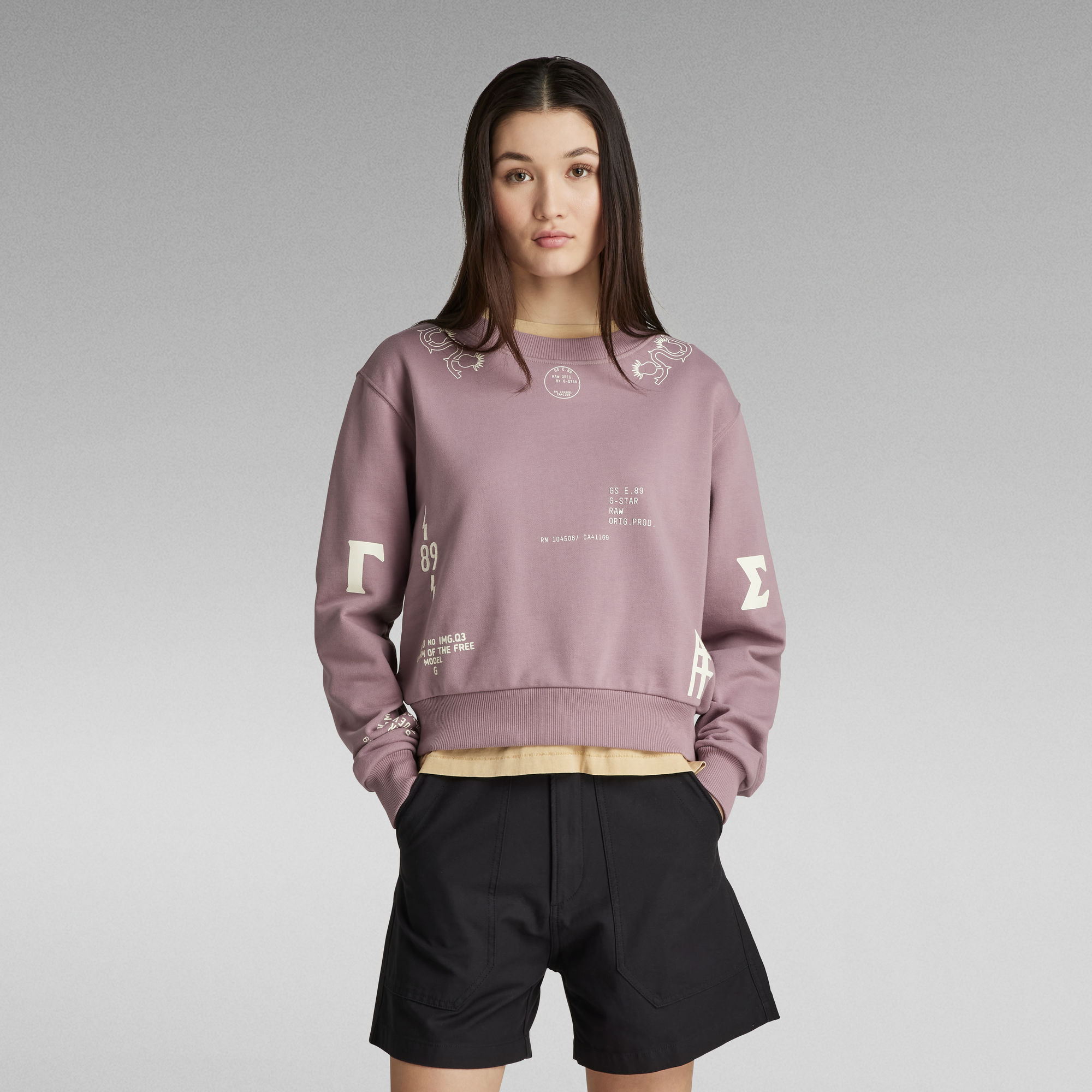 

Multi Graphic Cropped Loose Sweater - Paars - Dames