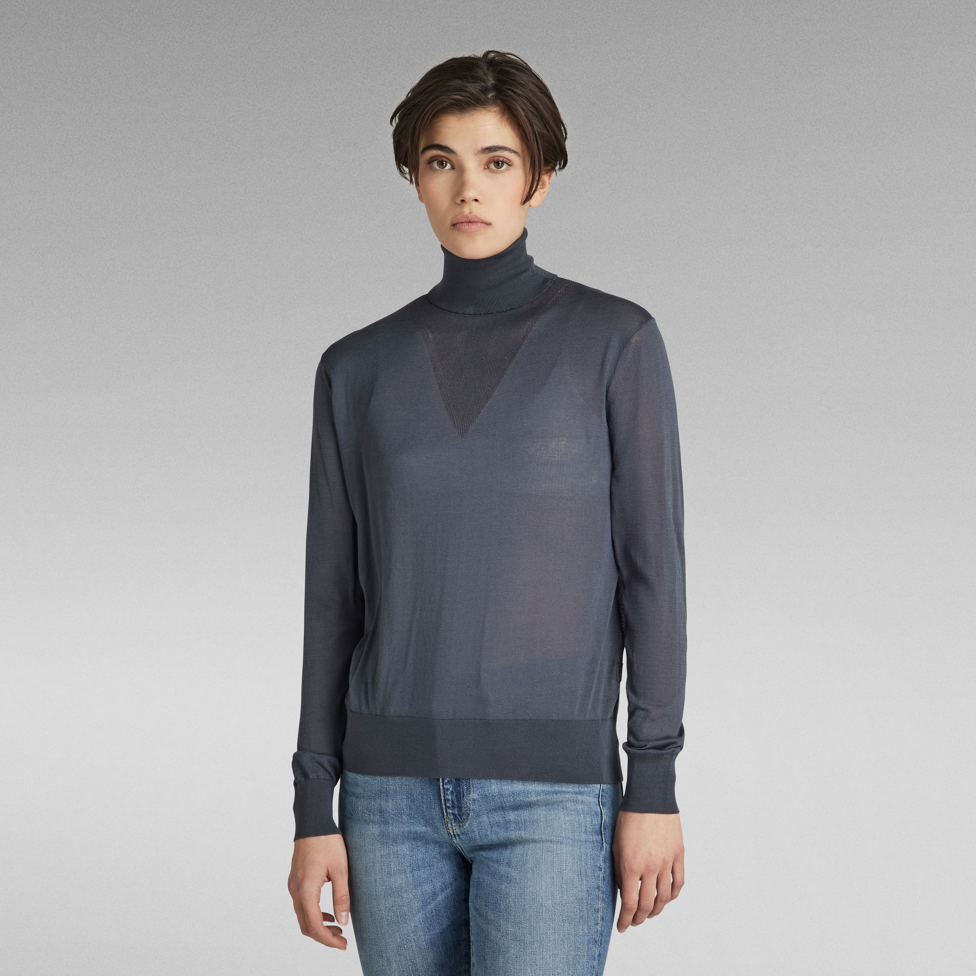 

Core Roll Neck Knit - Medium blue - Women