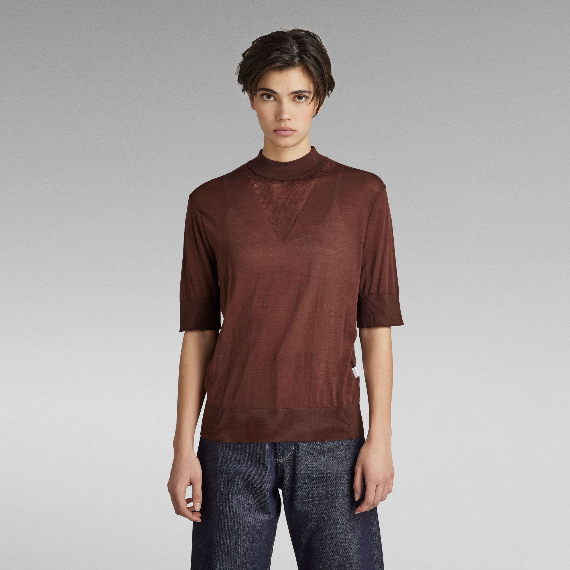 Core Mock Neck Strickpullover - Braun - Damen