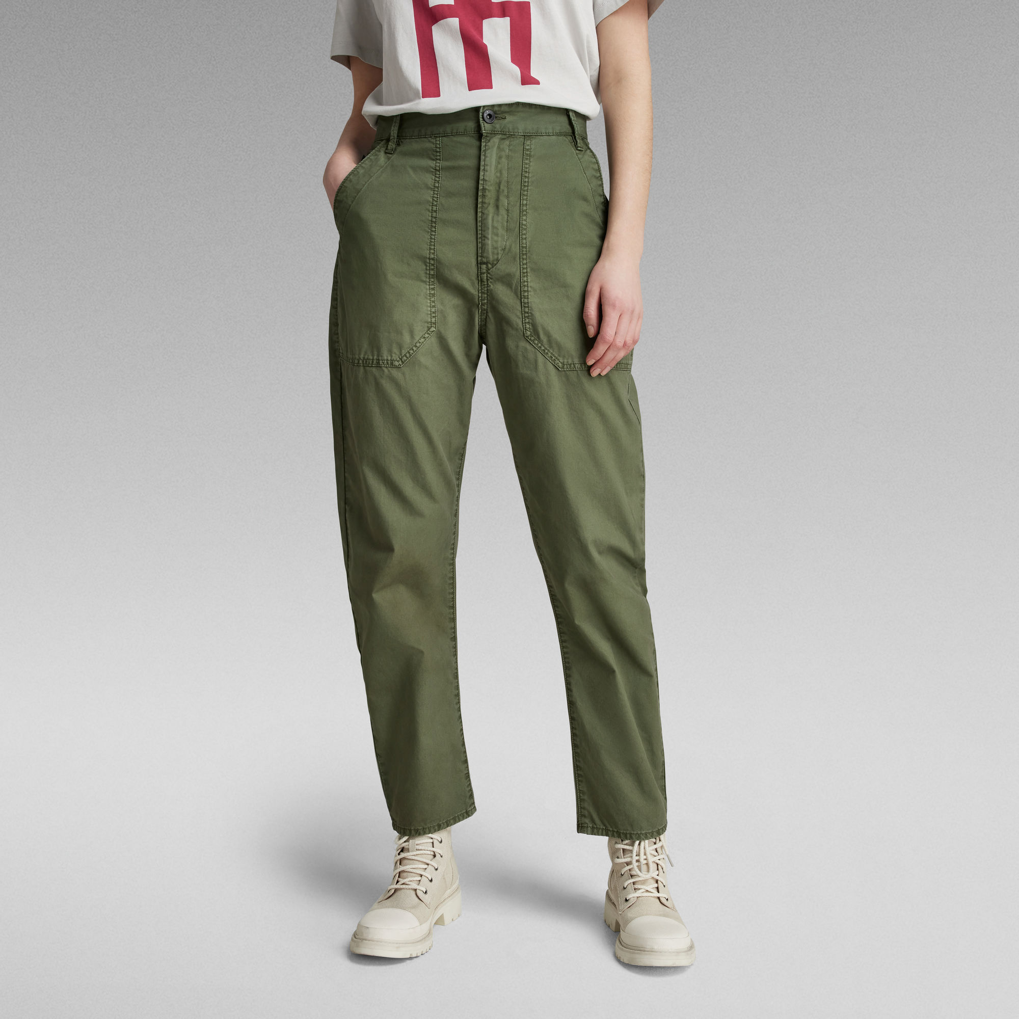 

3D Fatigue Boyfriend Pants - Green - Women