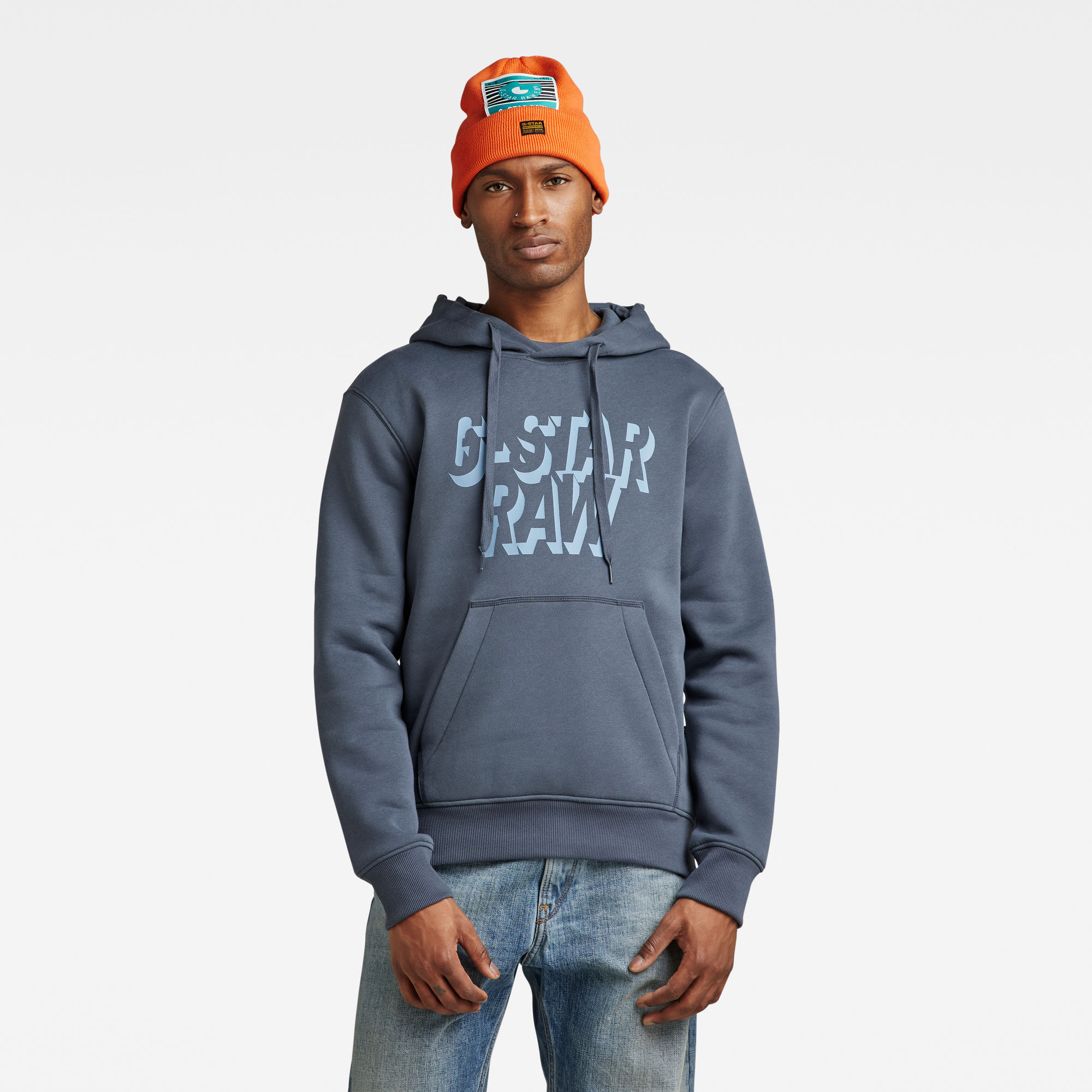 

Retro Shadow Graphic Hooded Sweatshirt - Mittelblau - Herren