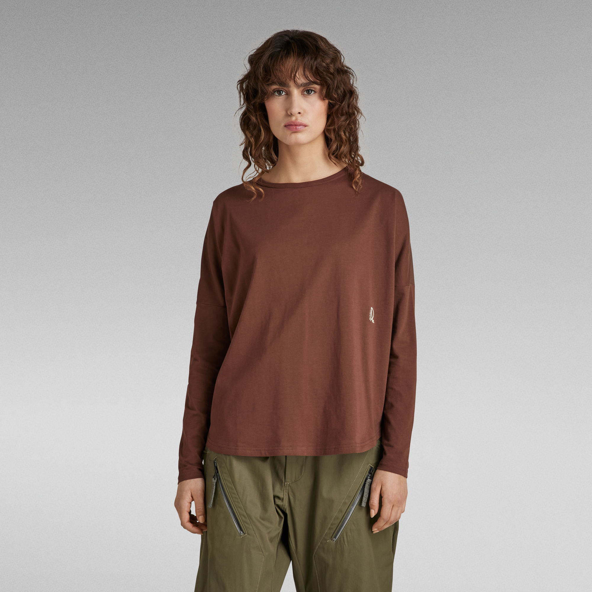 Woven Mix Loose Top - Braun - Damen