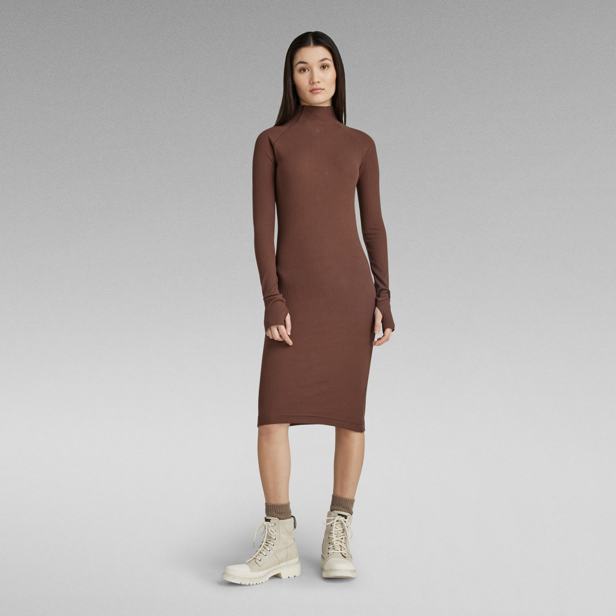 

Rib Slim Dress - Brown - Women