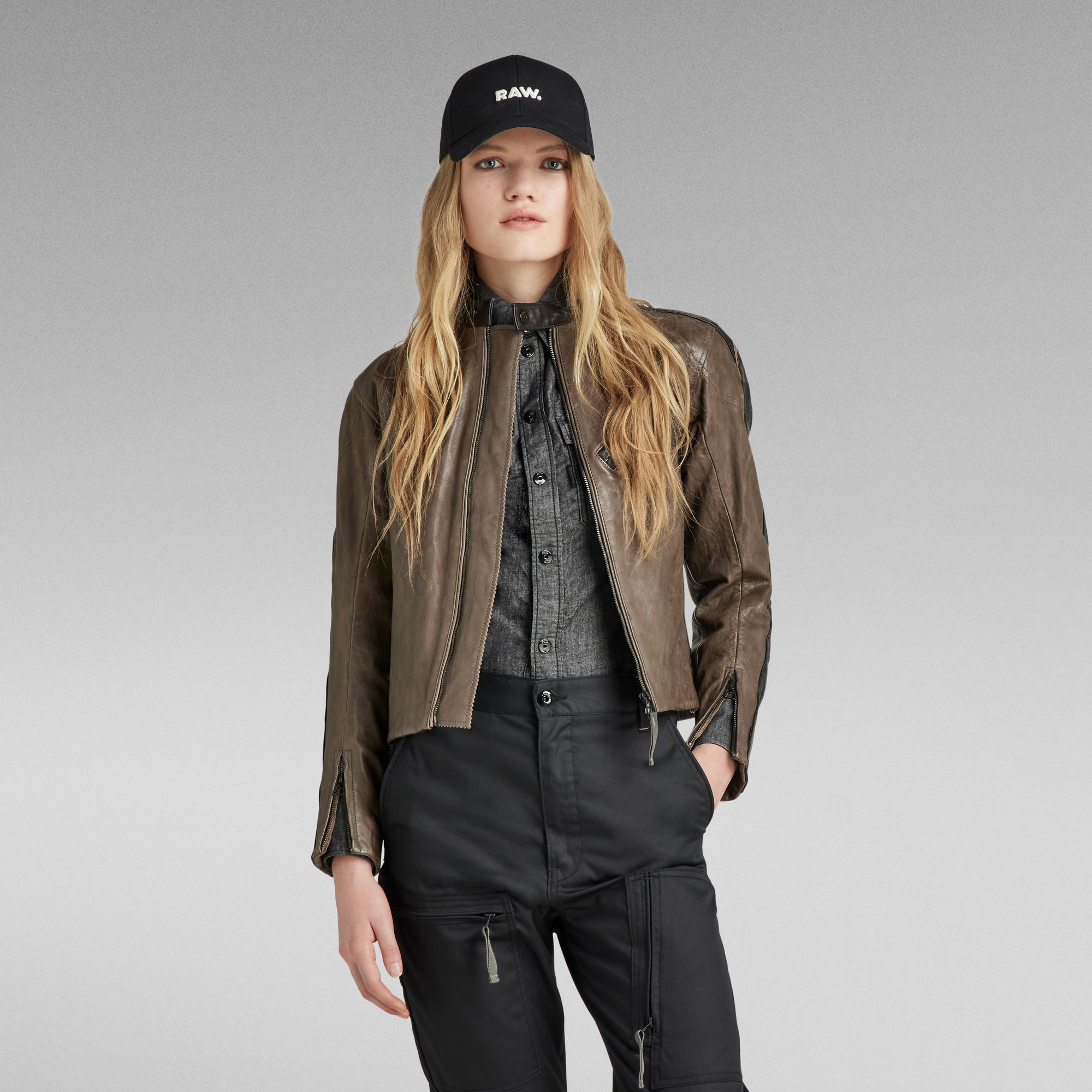 G-Star RAW Lederen Jack Moto - Bruin - Dames