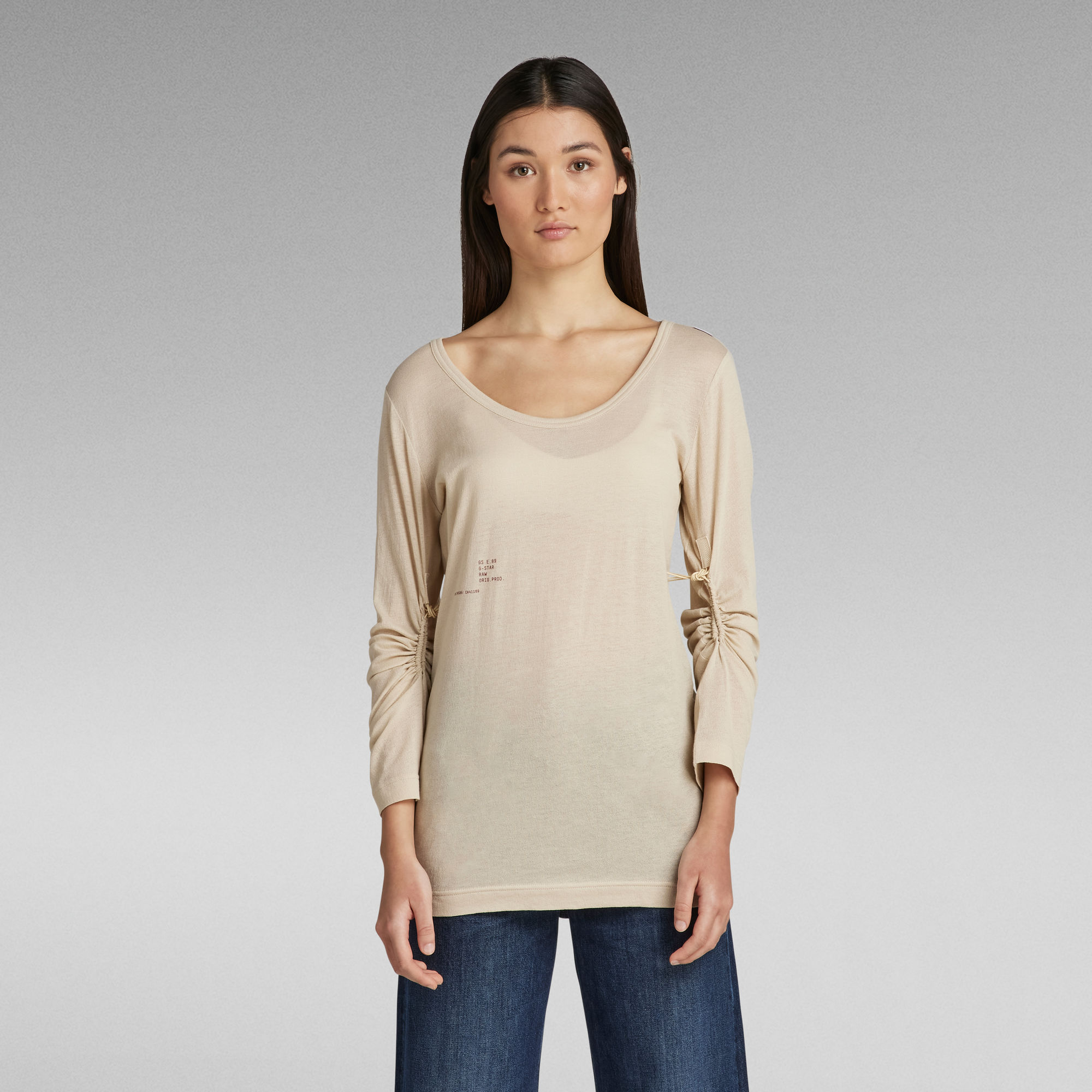 

Adjustable Sleeve Slim Top - Beige - Women