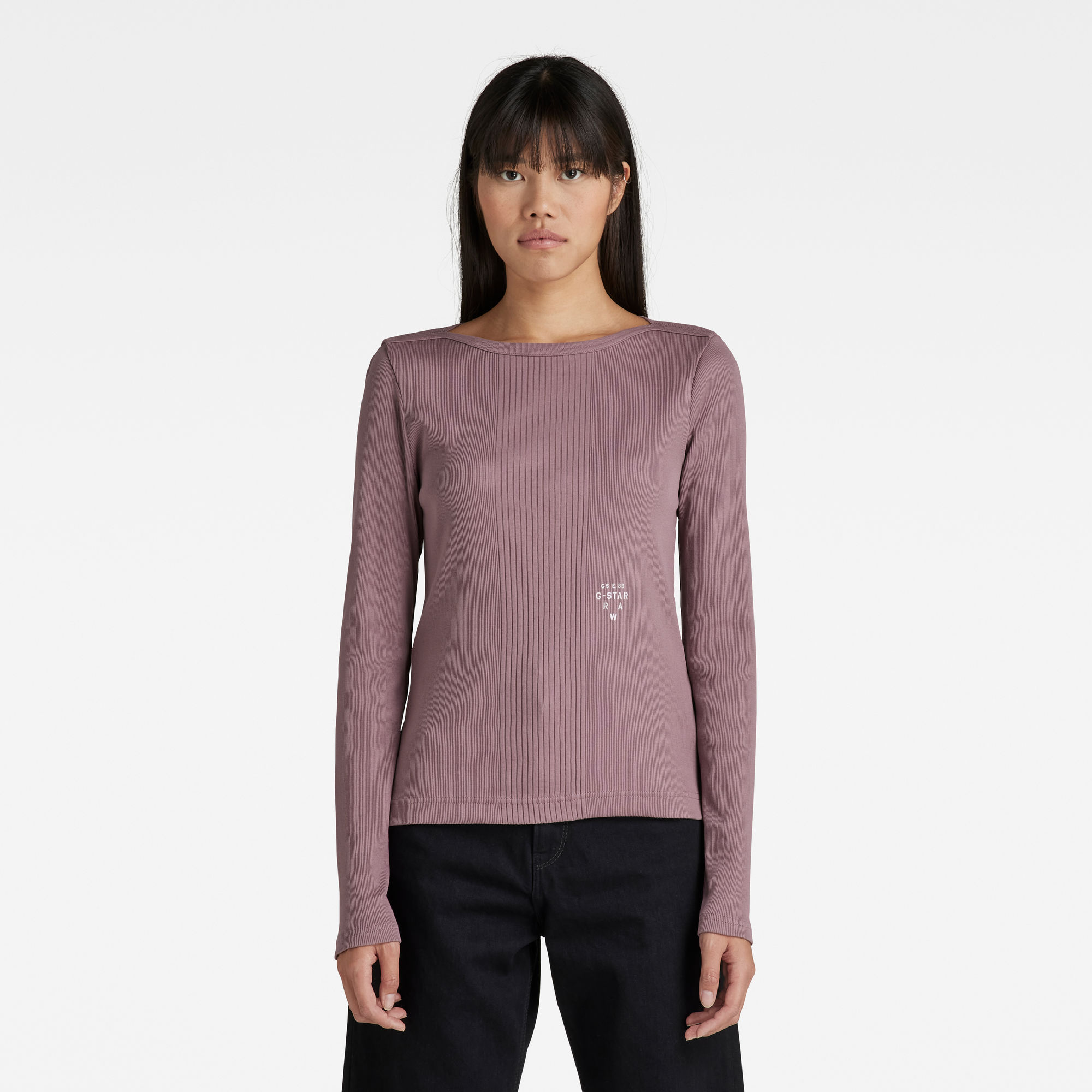 

Slim Rib Boatneck Top - Lila - Damen