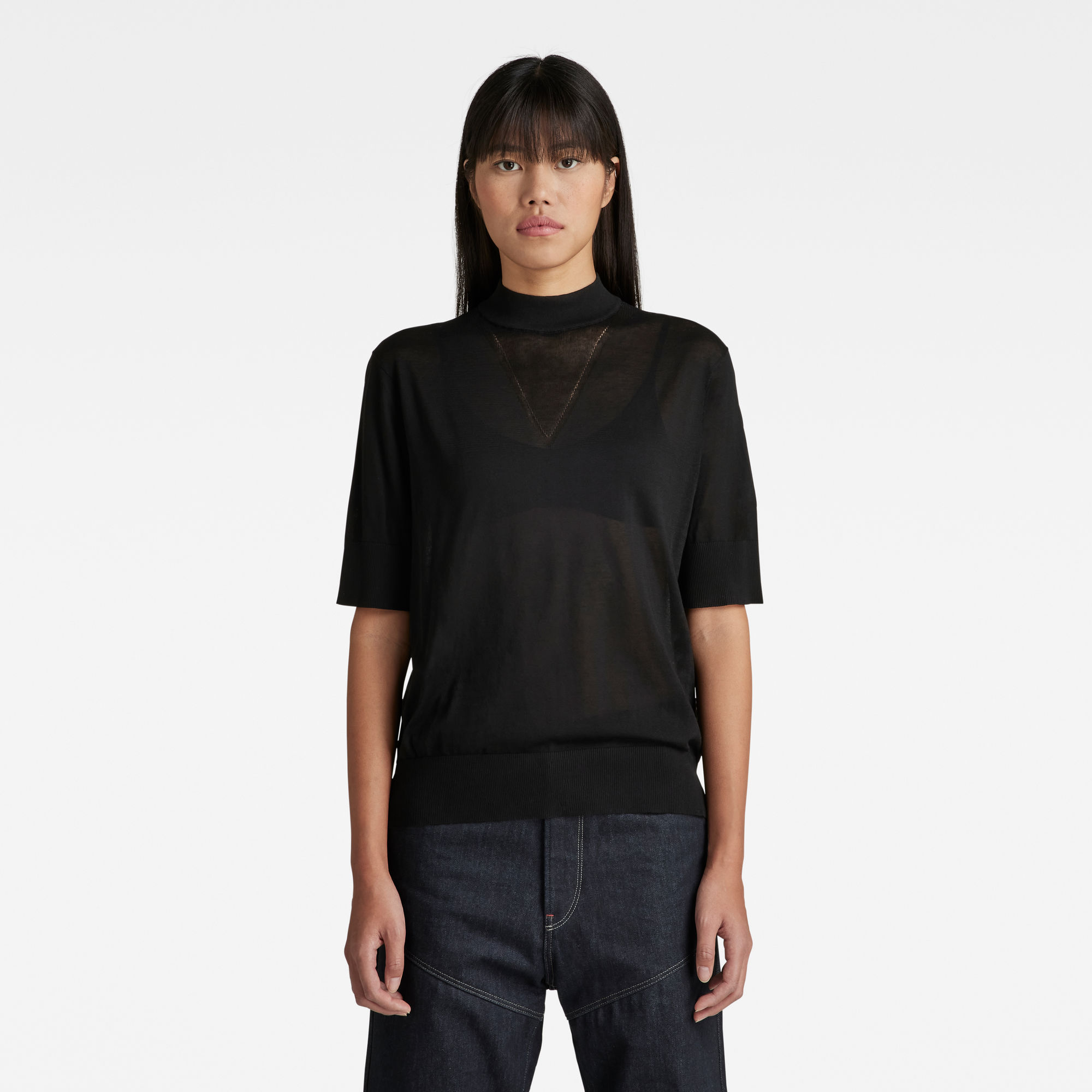 

Gebreide Mock Neck Trui Core - Zwart - Dames