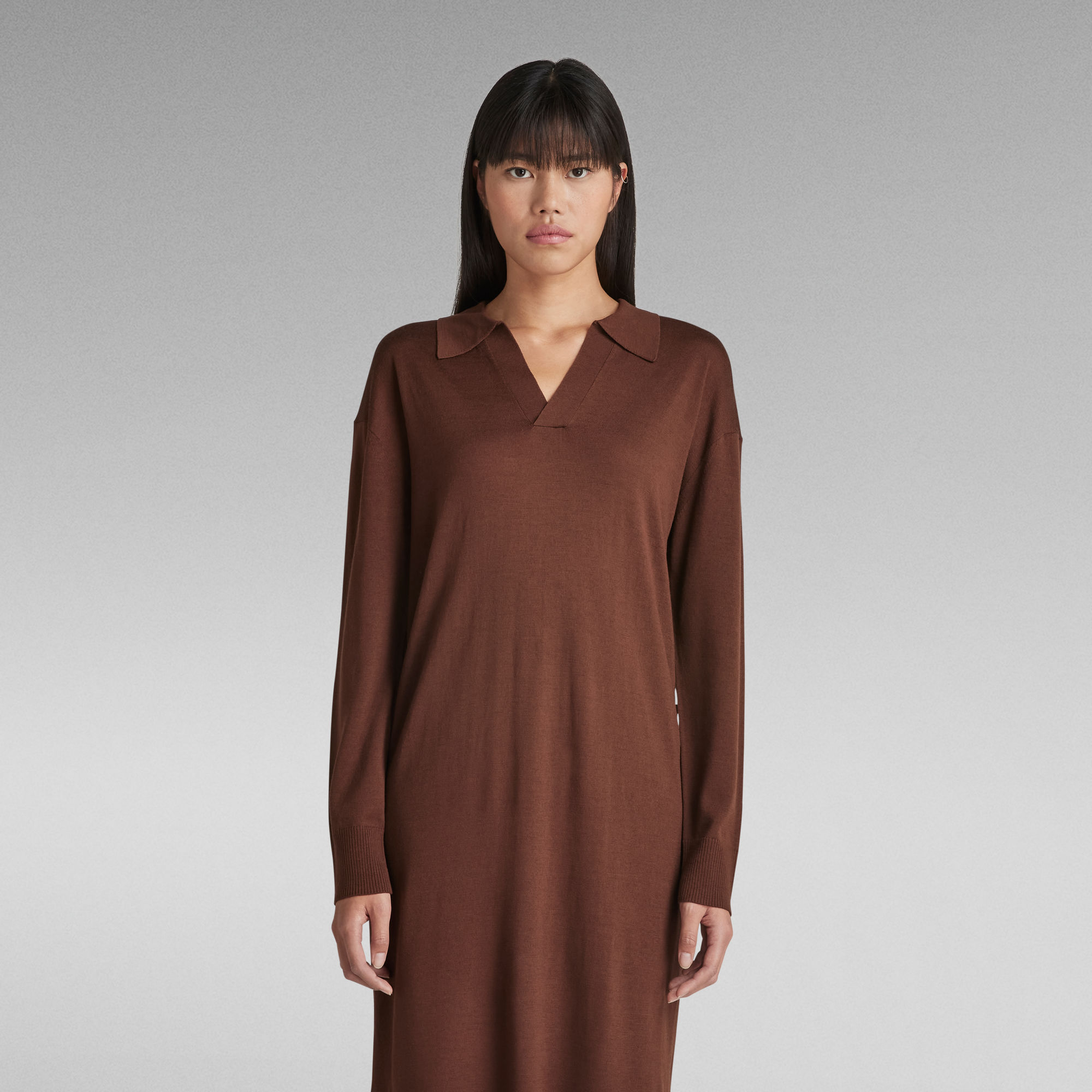 

Knitted Polo Dress - Brown - Women