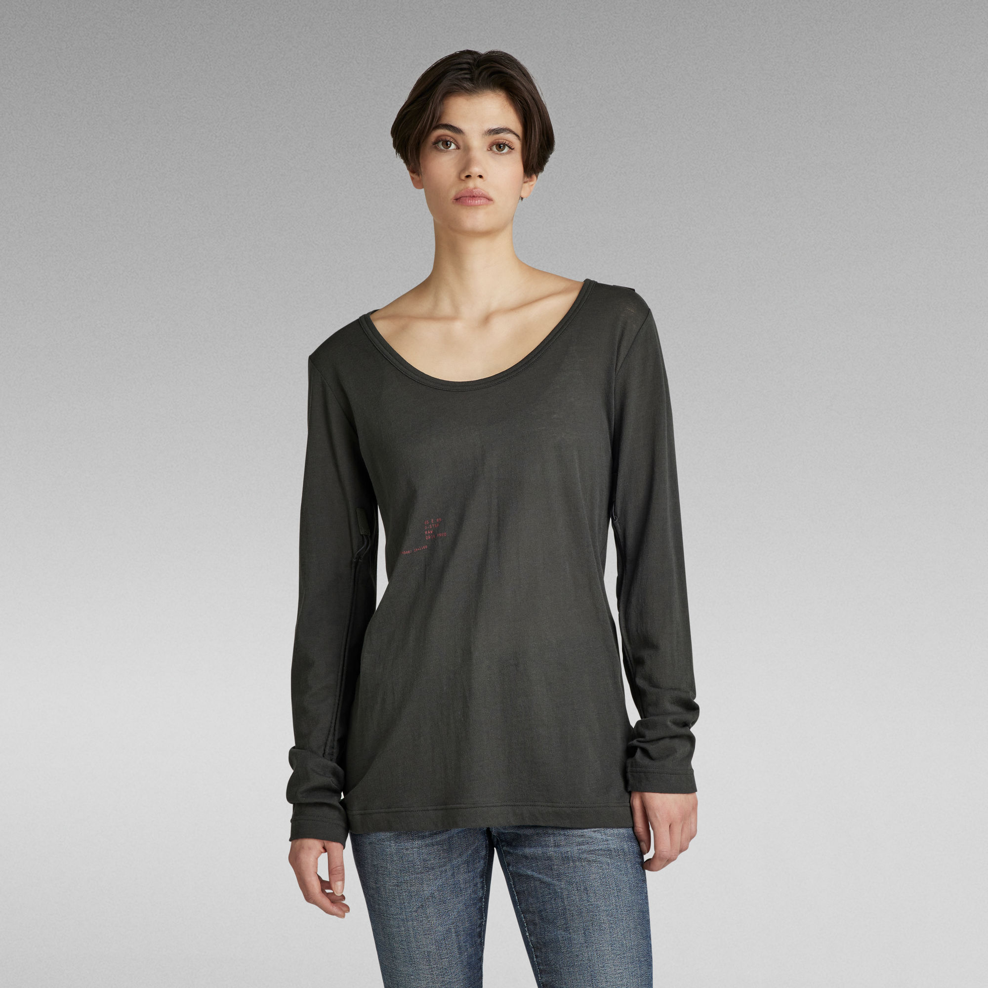 Adjustable Sleeve Slim Top - Grau - Damen