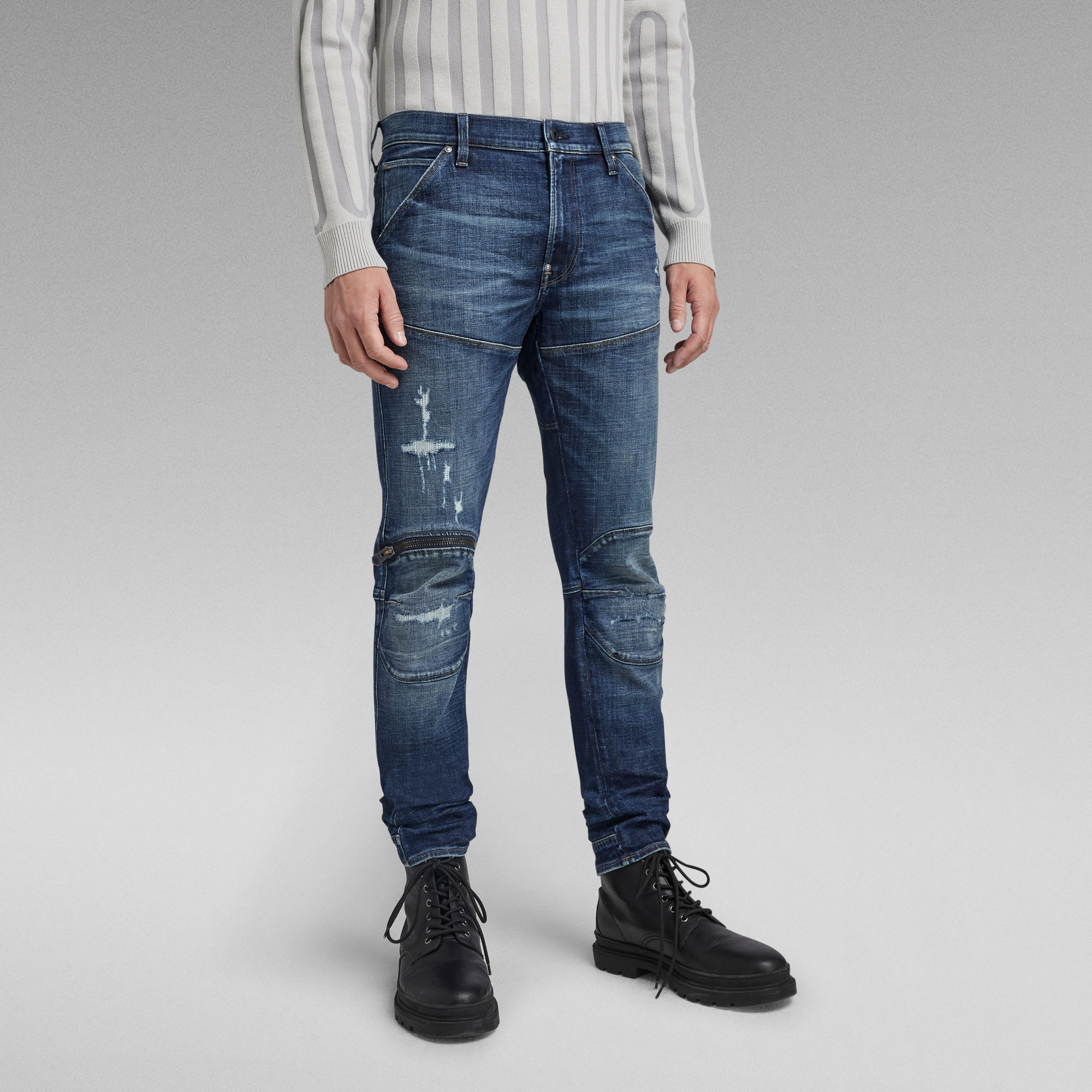 

5620 3D Zip Knee Skinny Jeans - Donkerblauw - Heren