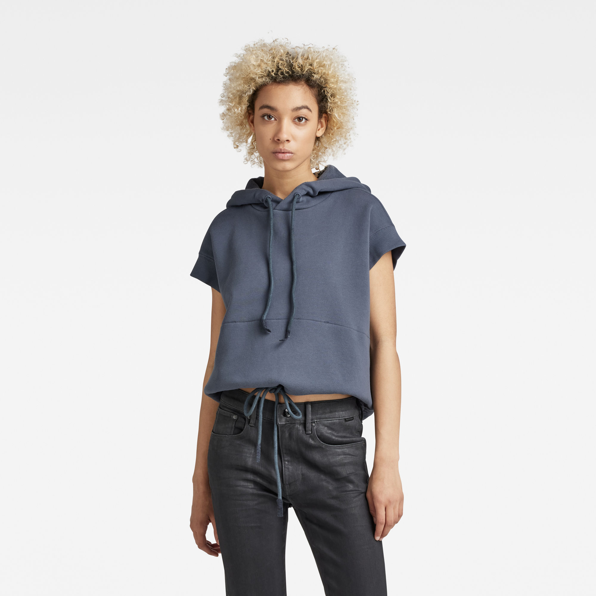 

Relaxed Short Sleeve Hoodie - Medium blue - Women