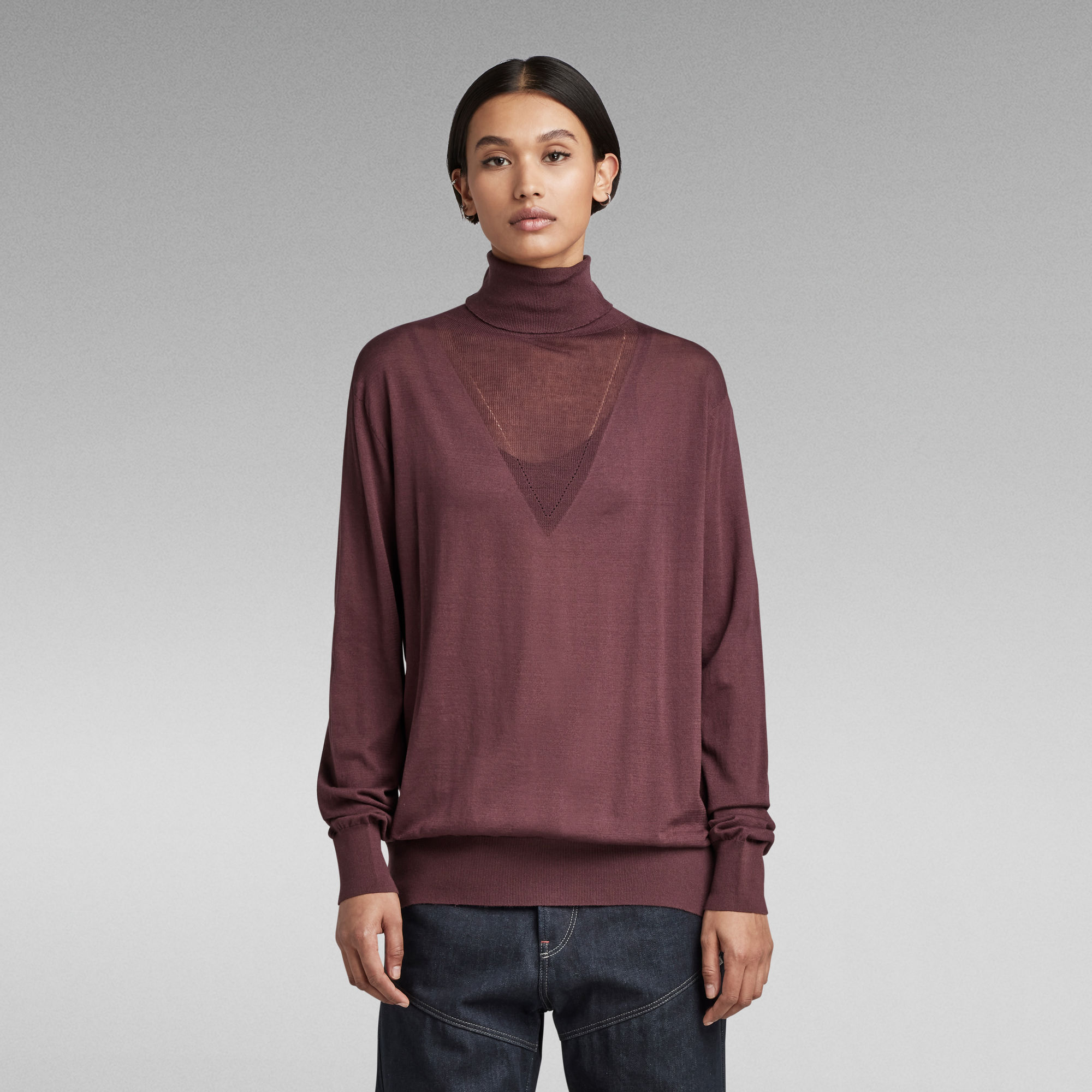 Core Roll Neck Knitted Pullover - Lila - Damen