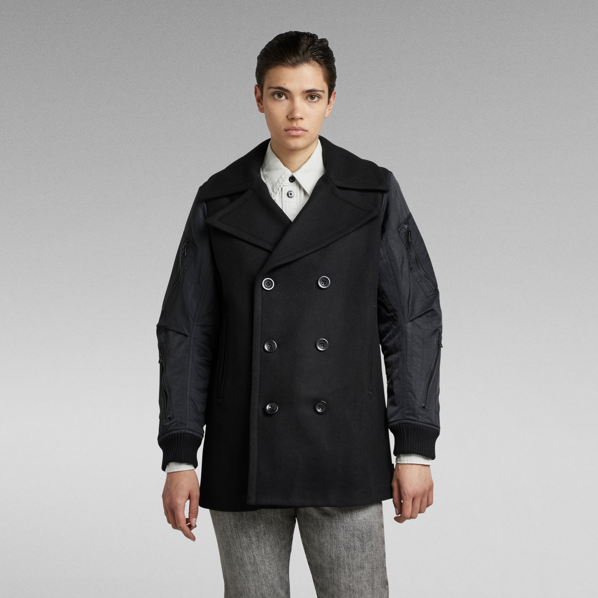 

Bomber Sleeve Peacoat - Black - Women