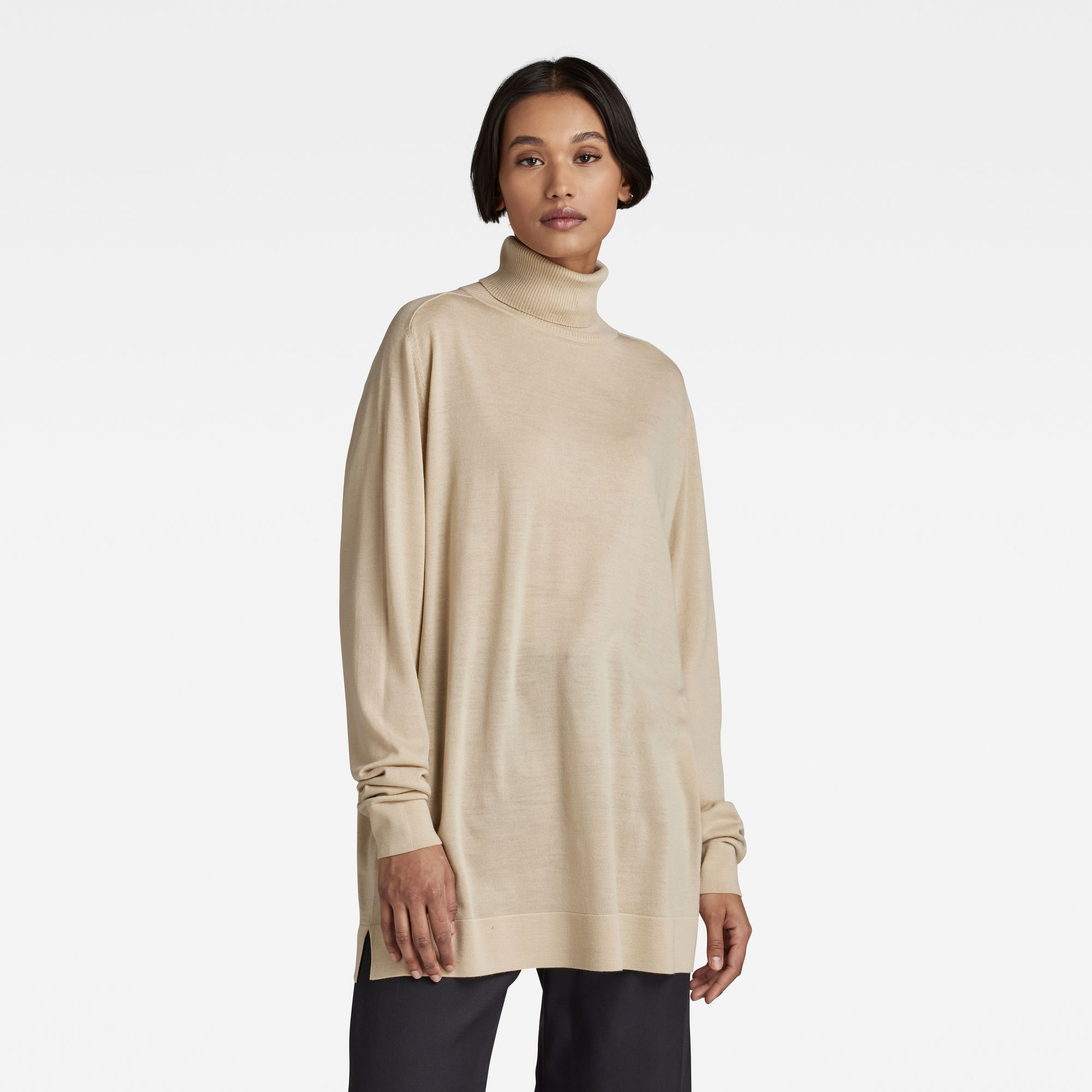 

Knitted Turtleneck Sweater Loose - Beige - Women