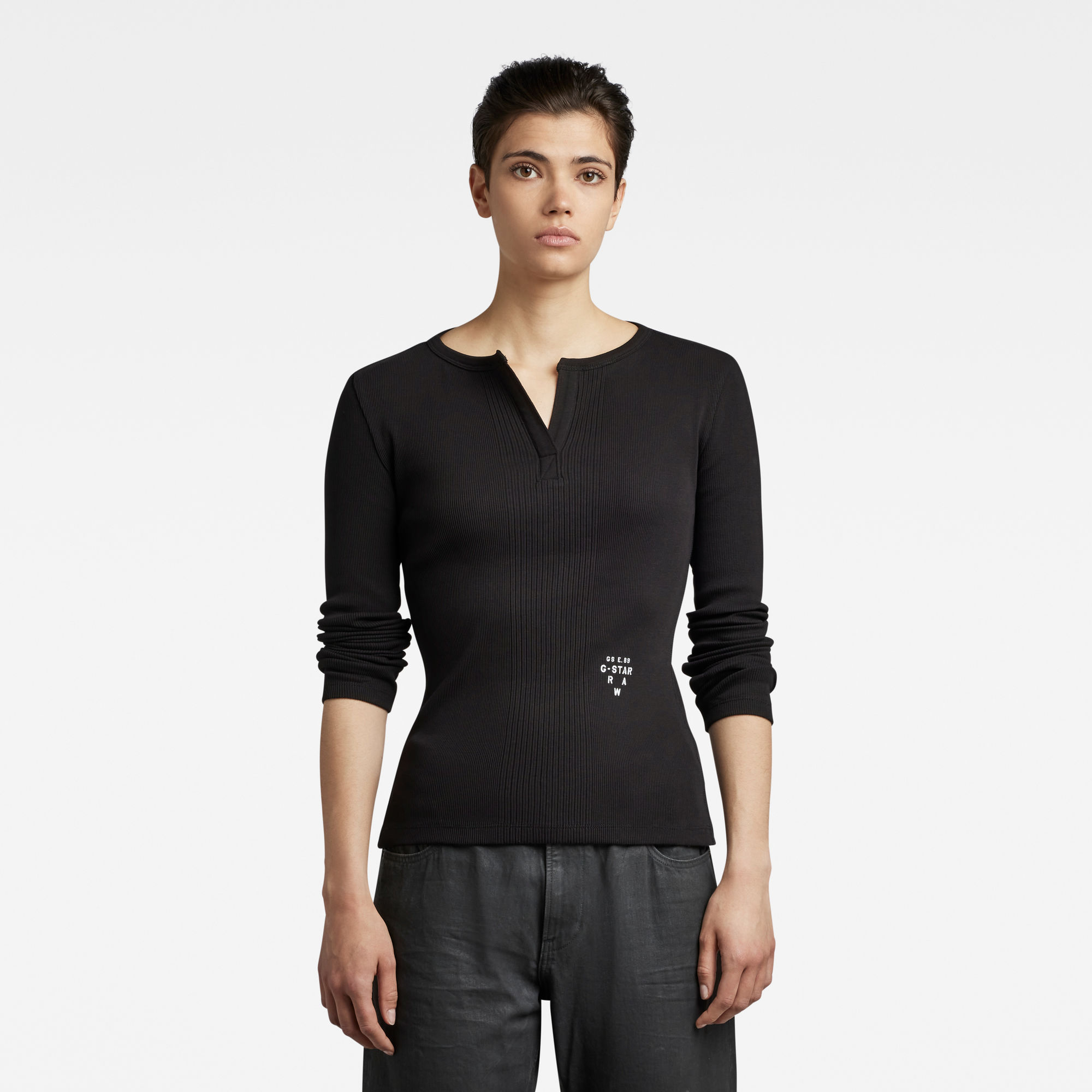

Crespo Rib Slim Top - Schwarz - Damen