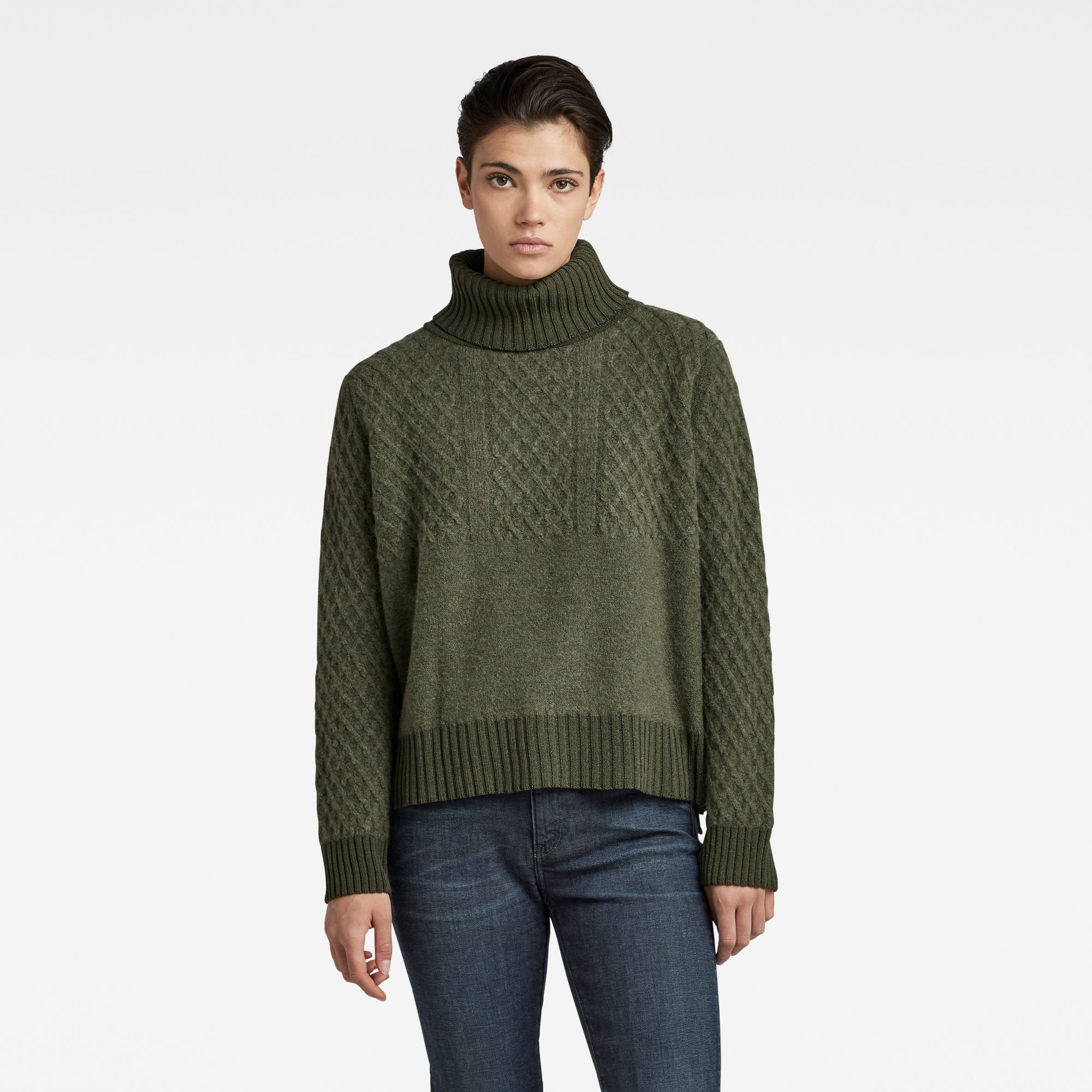 

Knitted Turtleneck Sweater Structure Loose - Green - Women