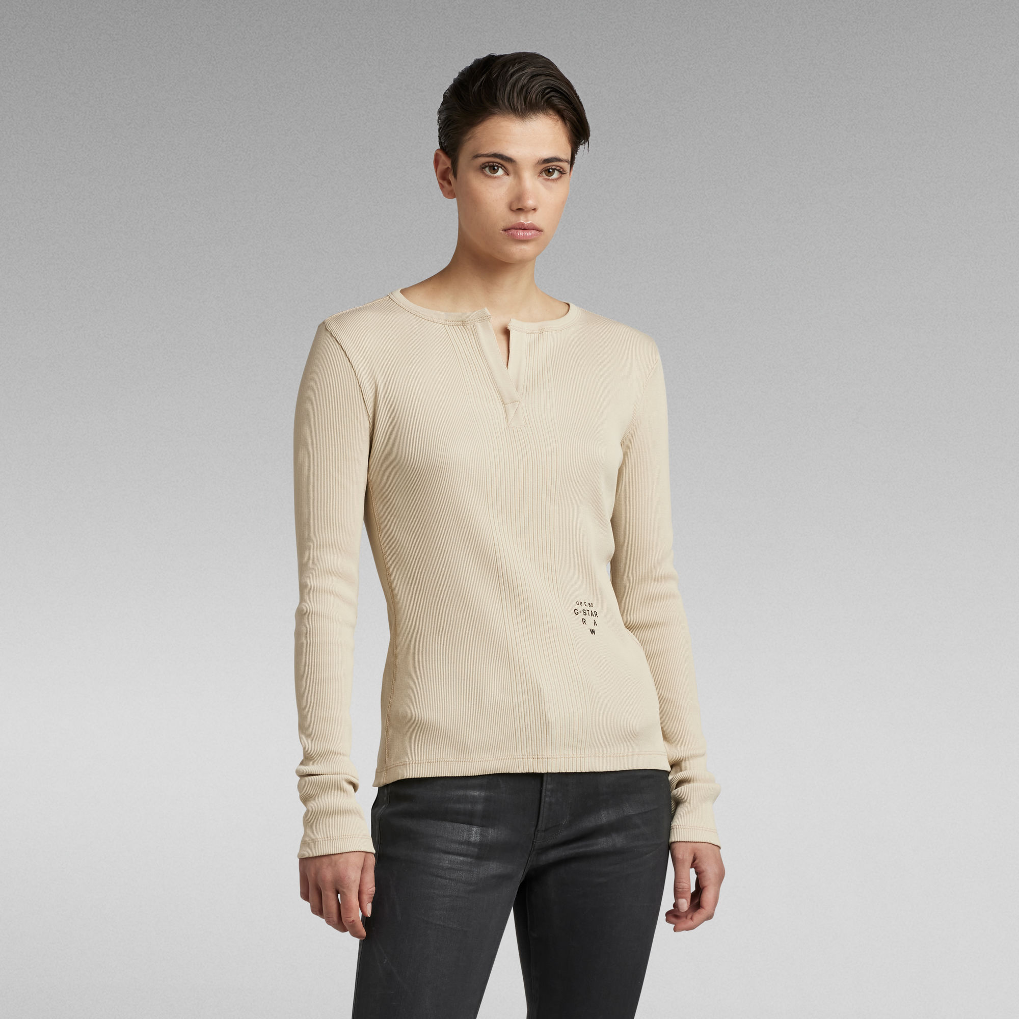 

Granddad Slim Top - Beige - Women