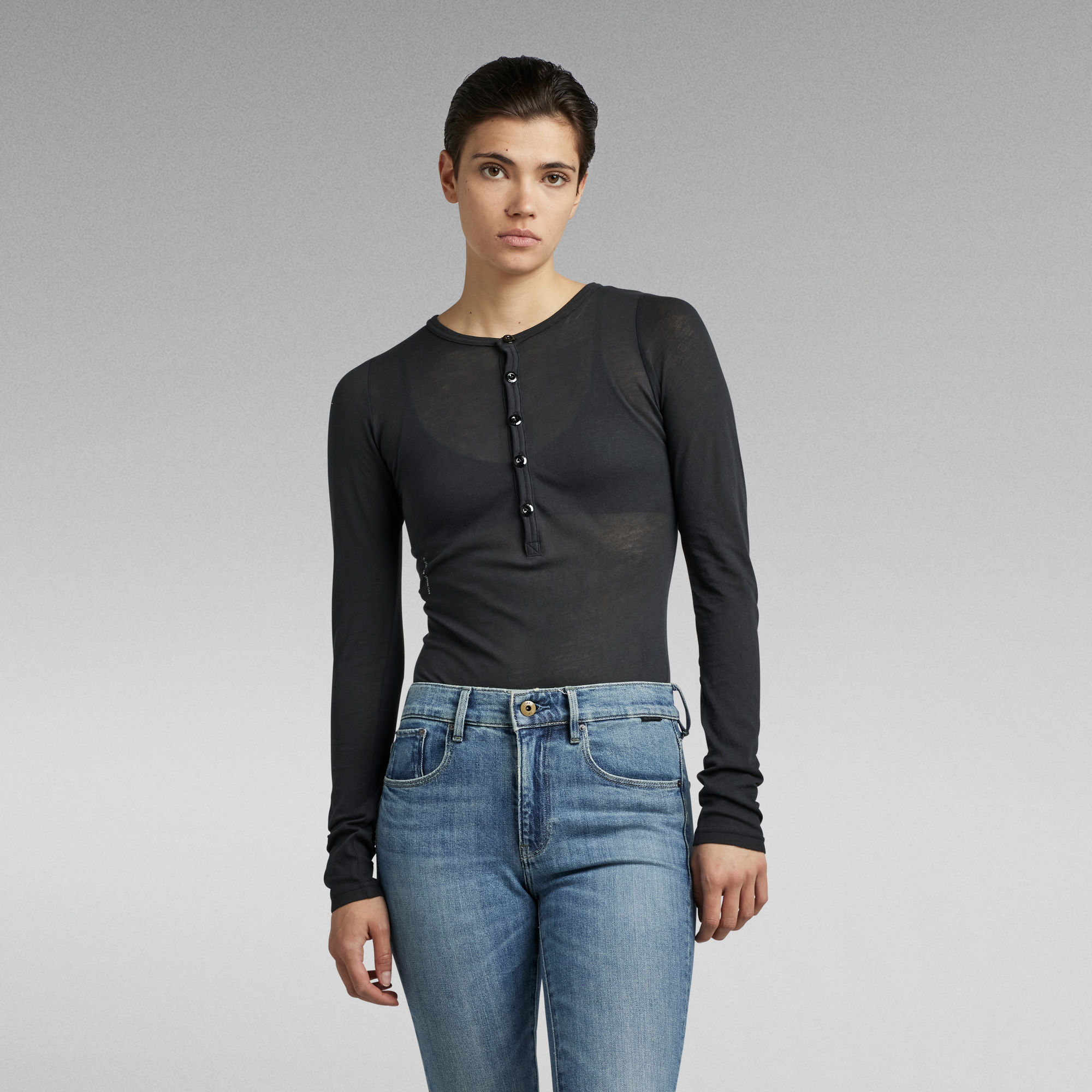 

Henley Body Slim Top - Black - Women