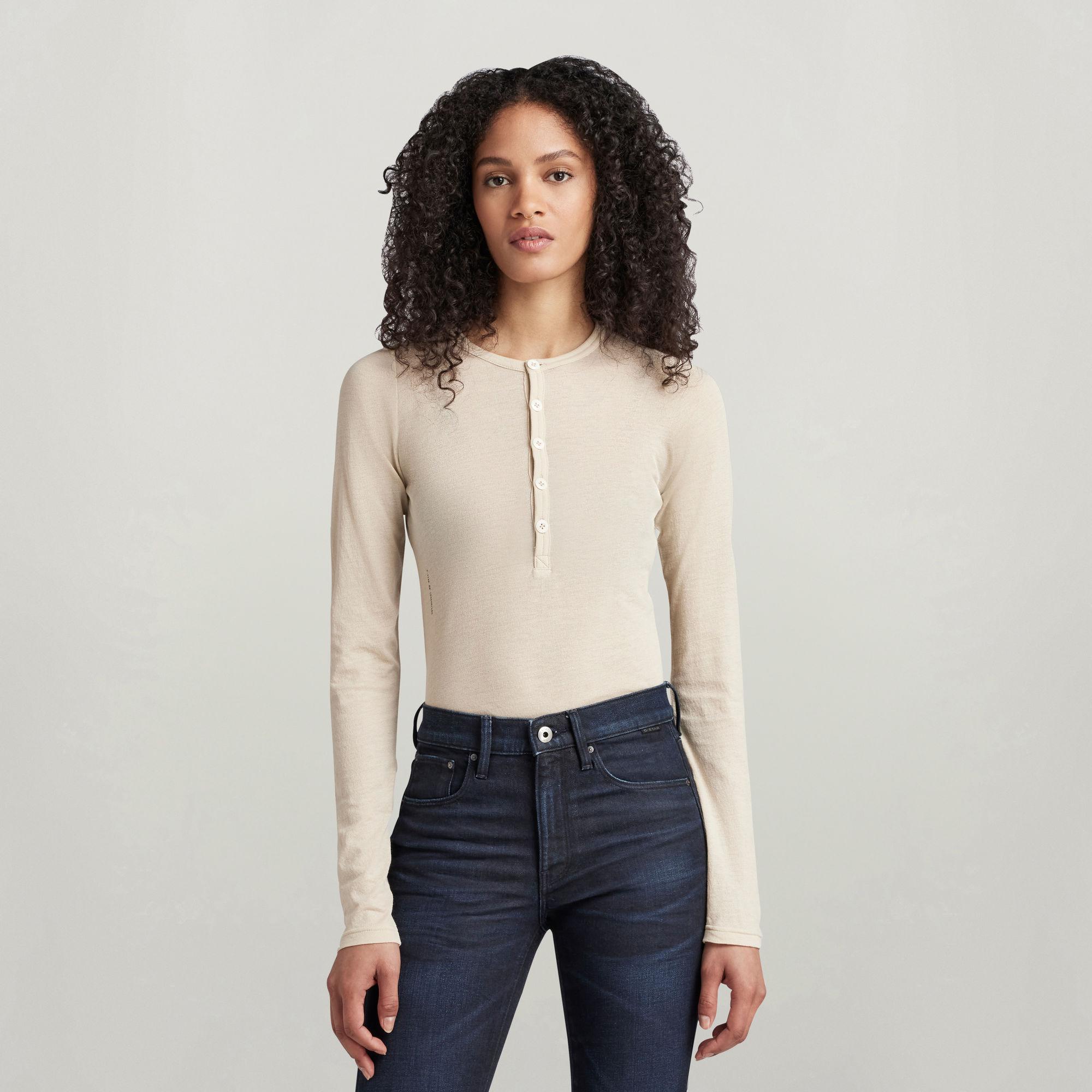 

Henley Body Slim Top - Beige - Women