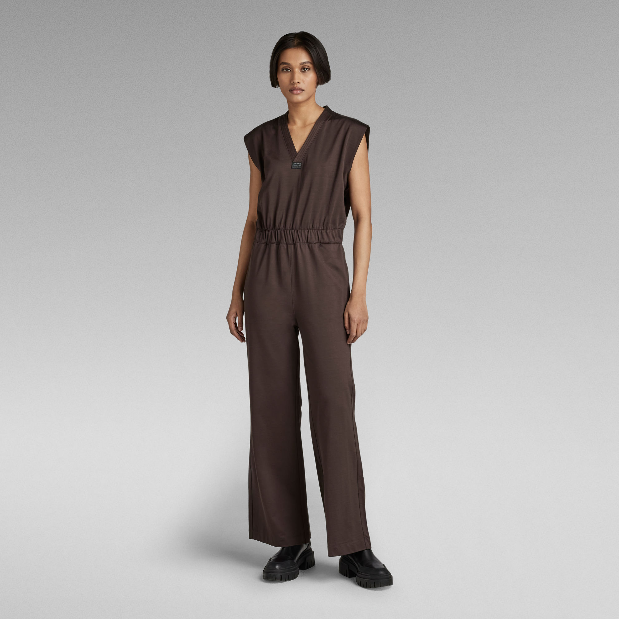 Wide Leg V-Neck Jumpsuit - Braun - Damen