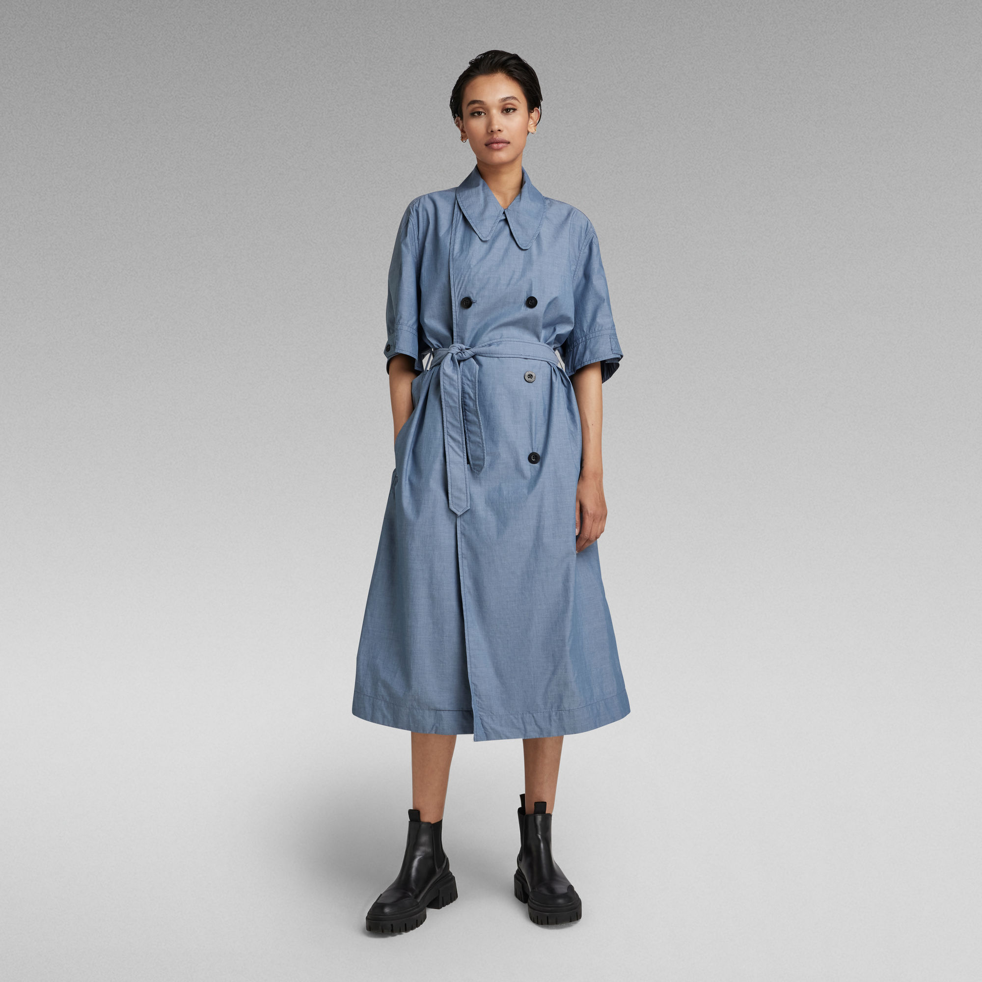 High Trench Kleid - Mittelblau - Damen