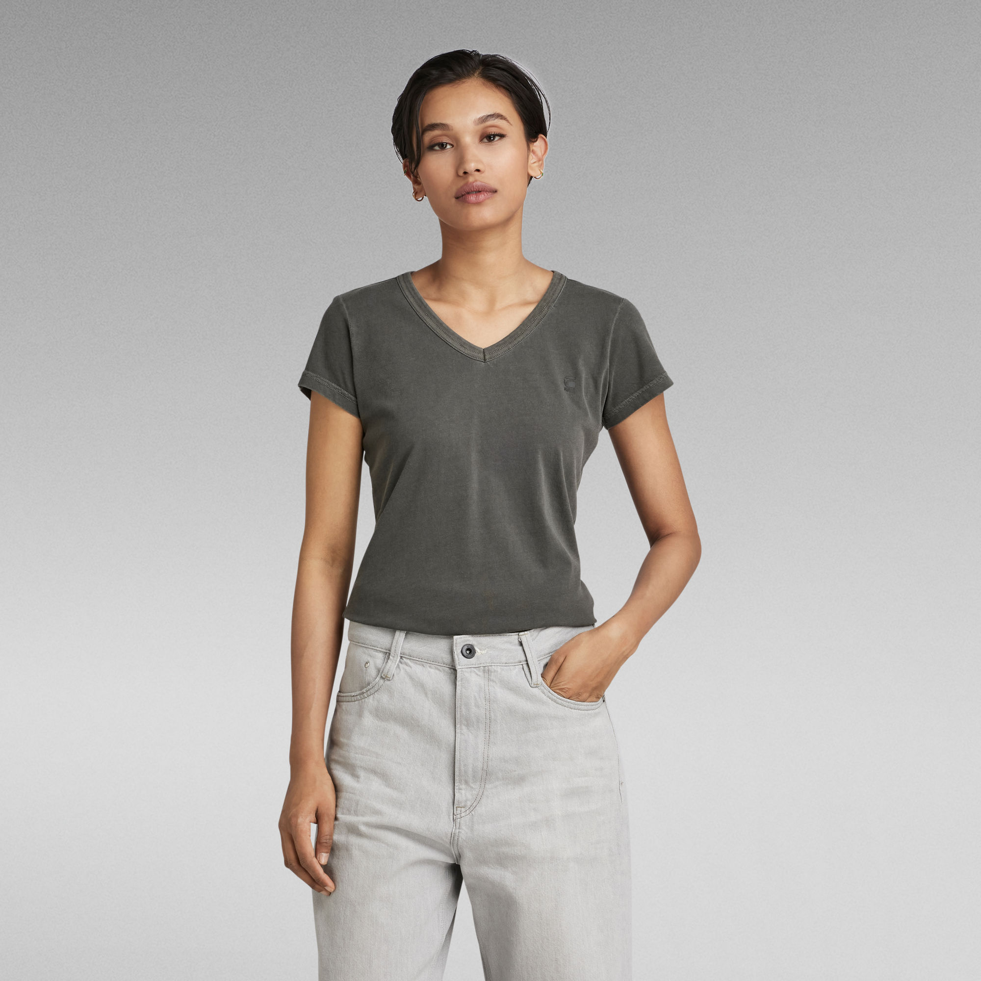 Eyben Slim V-Neck Top - Grau - Damen